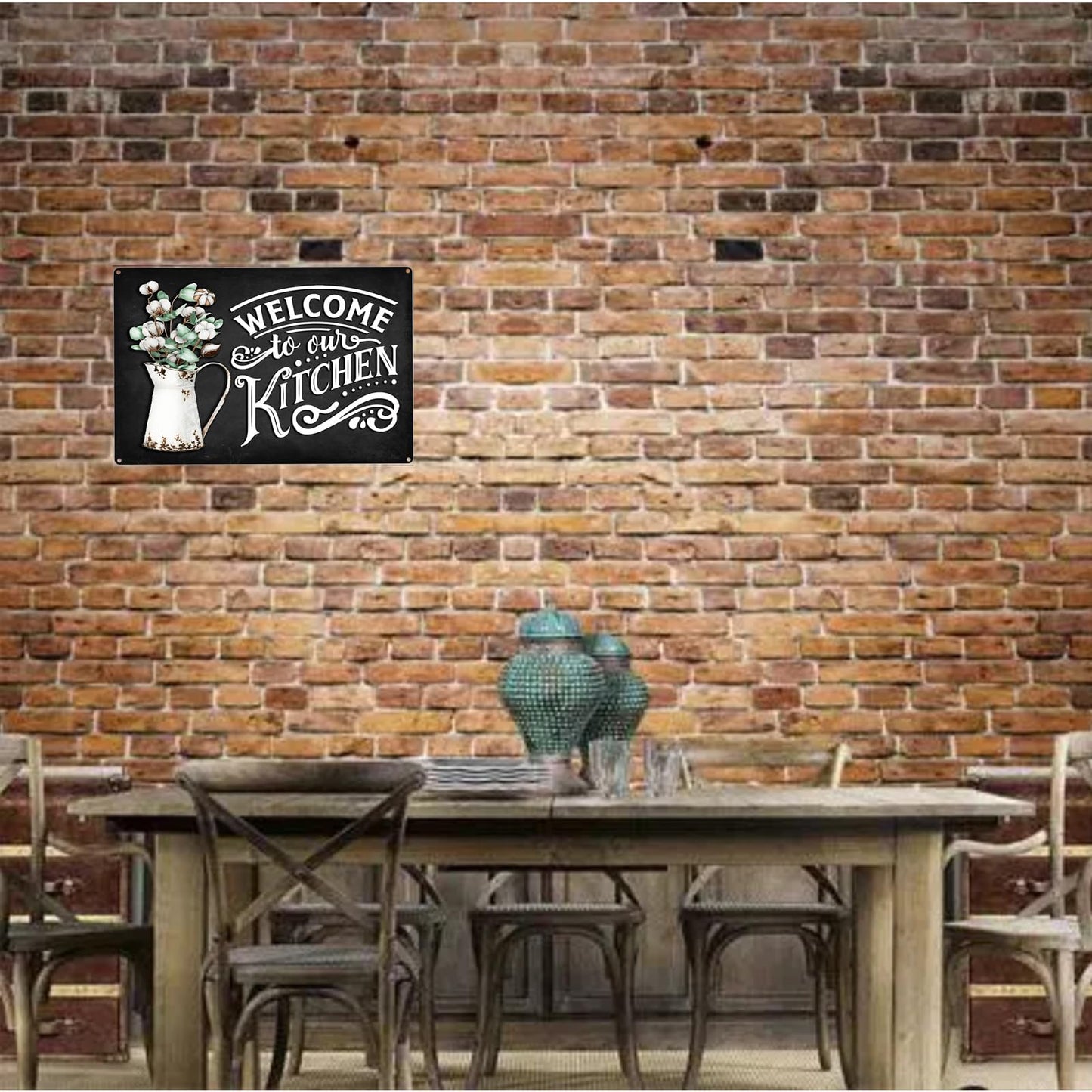 Welcome To Our Kitchen Metal Tin Sign Wall Decor for Home Kitchen Dining Living Room Bar Cafe 12x8 Inches
