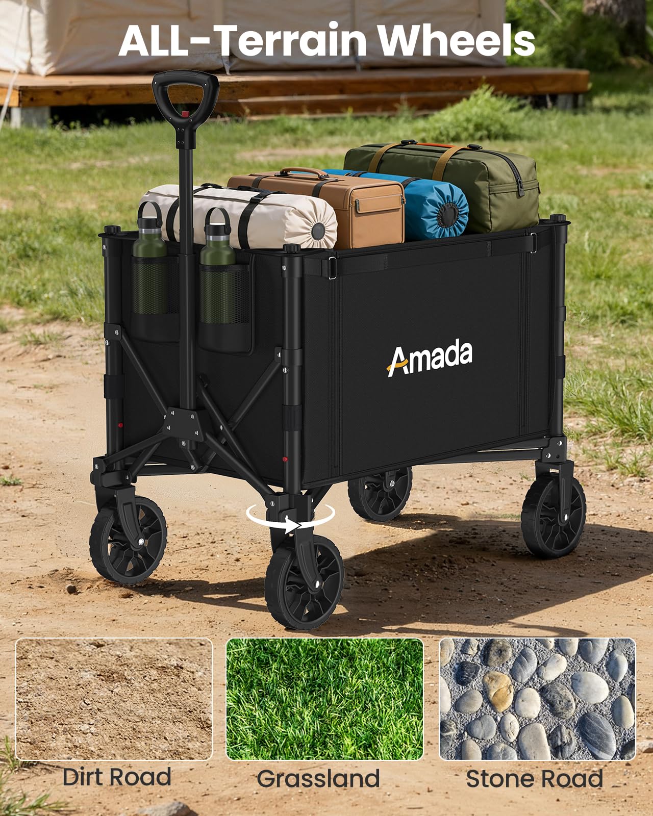 Wagons Carts Foldable, Collapsible Wagon Cart with 220 lbs Max Load and Expandable Storage Space, Heavy-Duty Foldable Wagon Cart with Wheels for Groceries, Shopping, Sport, Beach, Garden and Camping
