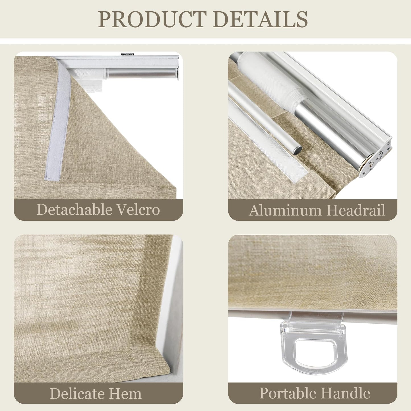 DotheDrape Linen Roman Shades for Windows Custom Cordless Blinds for Indoor Windows, French Doors, Bedroom, Living Room, Bathroom, Light Khahi