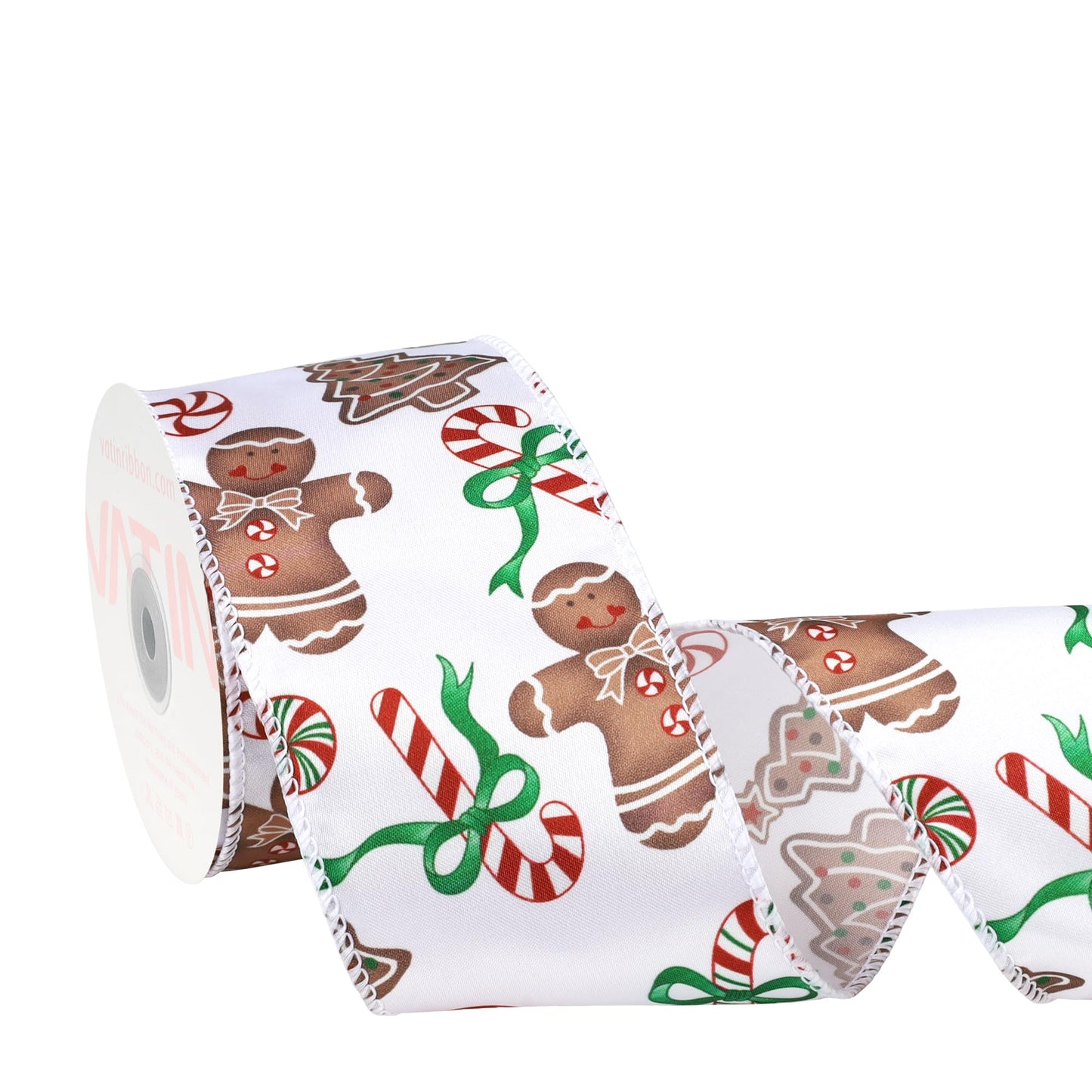 VATIN Stain Ribbon with Gingerbread Man Printed, 2-1/2" x 10 Yards Thick Ribbon for Christmas Holiday Craft, Gift Wrapping,Flower Bouquet