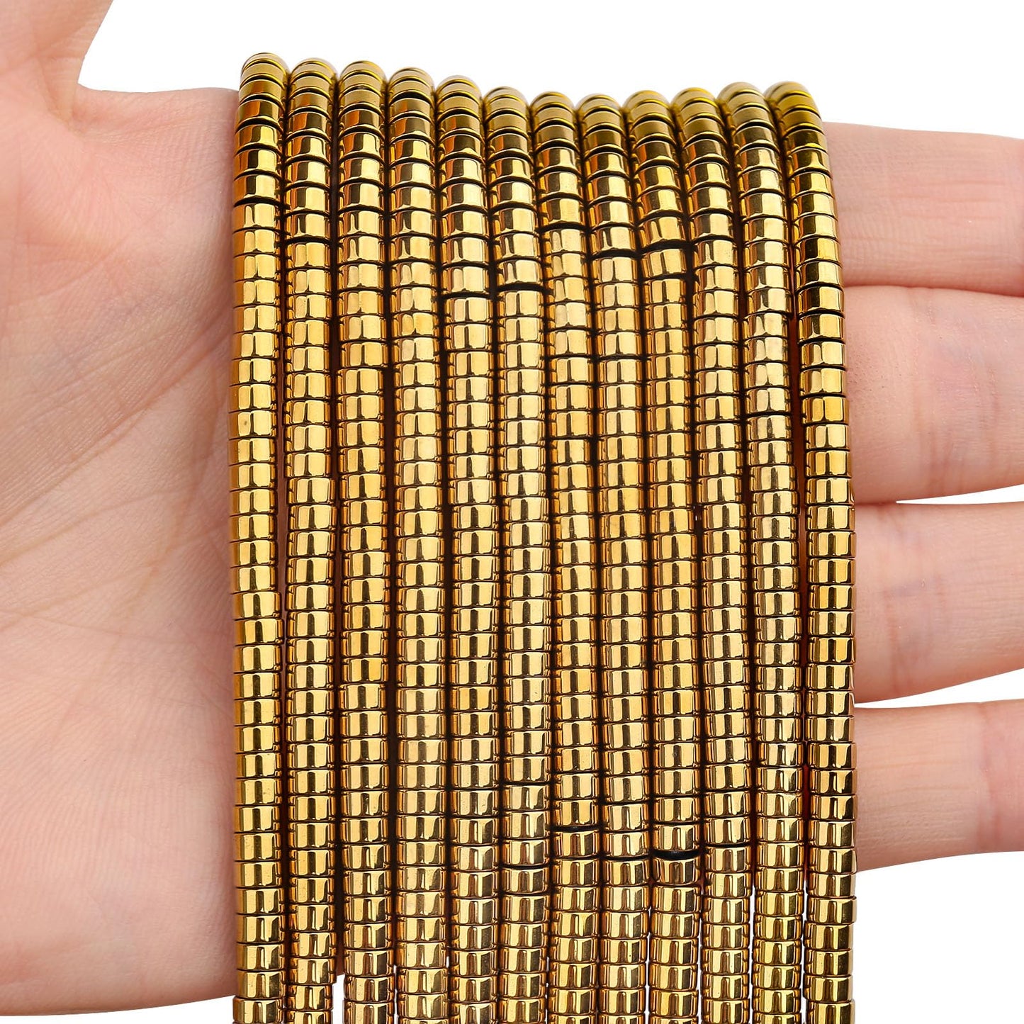 BONNY BOXX 150PCs Natural Gold Hematite Spacer Beads, Loose Semi Precious Flat Round Gemstone Heishi Disc Stone Beads for Beading Jewelry Making 4mm*2mm
