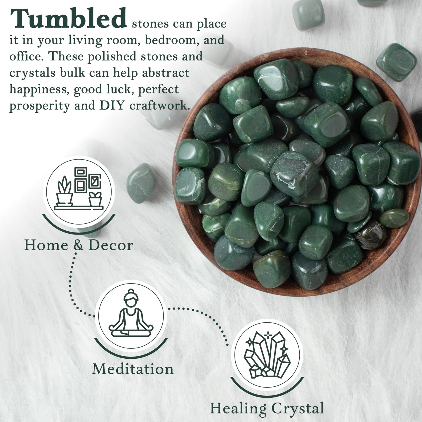 "Crocon 1LB Green Aventurine Tumbled Stones and Crystals bulk 2000+ Carats Natural Crystal Kit for Reiki Healing Crystal Polished, Tumble Stones, Chakra Balancing, Gift, Home Decor Size : 2025 mm"