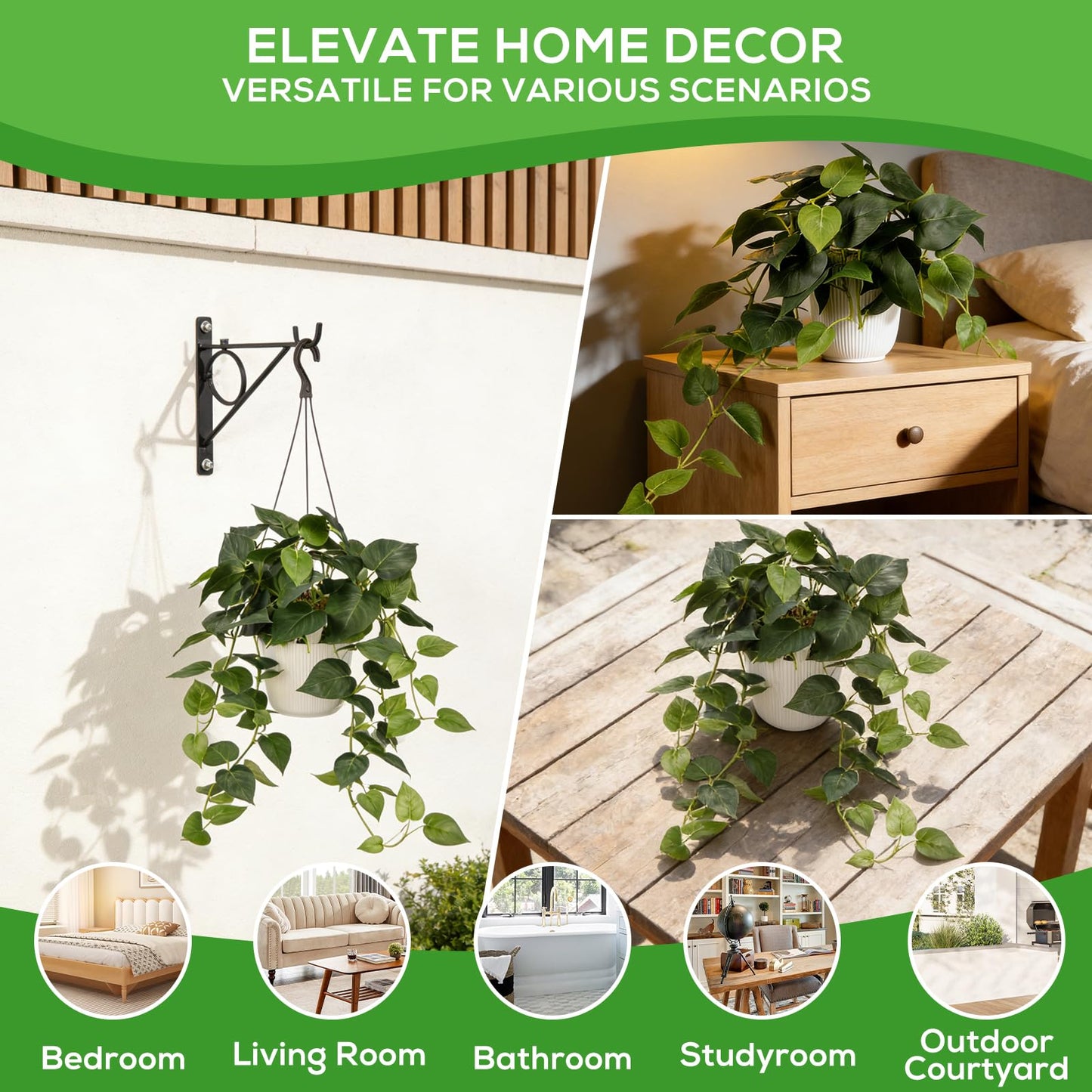 Tuvalud Fake Plants,Artificial Plants Indoor Faux Silk Hanging Pothos Fake Plants for Home Decoration, Low Cost and Easy Maintenance