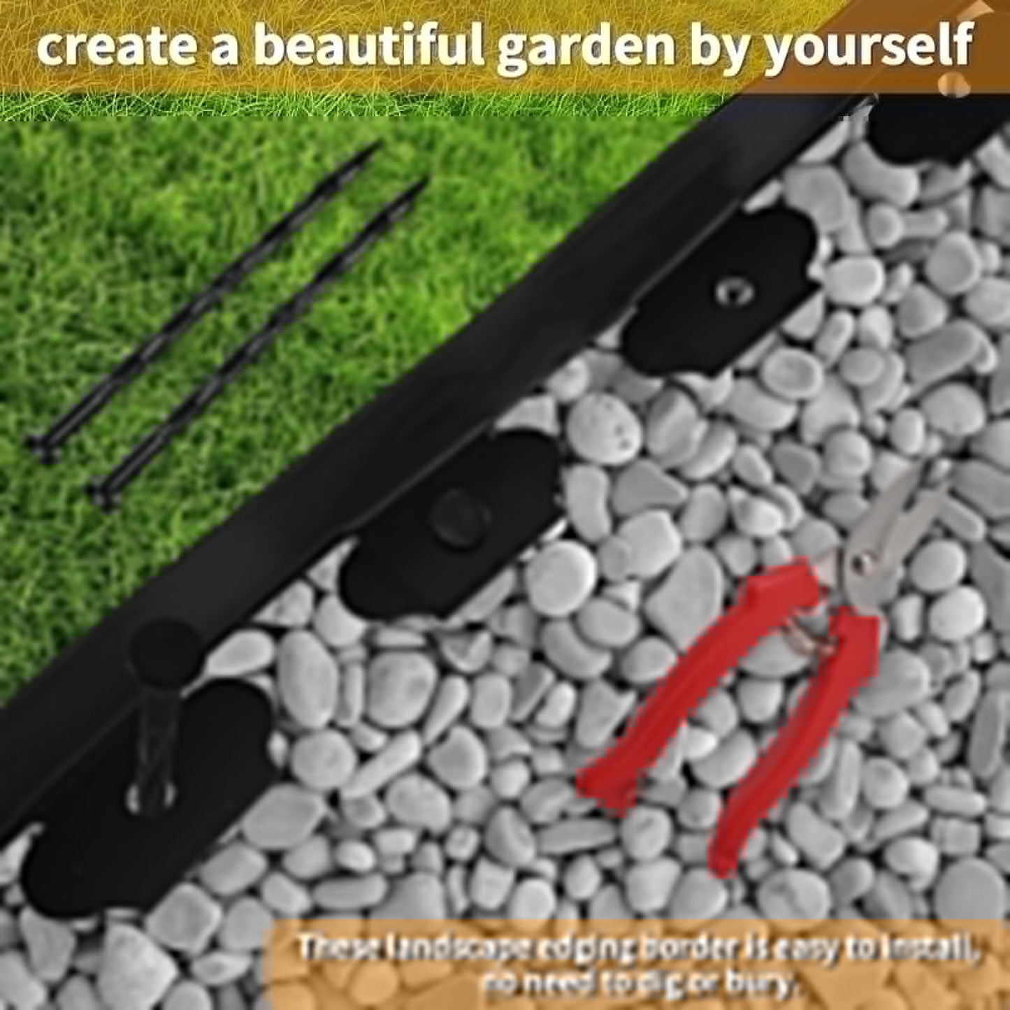 Landscape Edging Border Kit, No Dig Garden Edging Border 30ft 2in Tall with Scissors and 30 Spikes for Landscaping Border Edging Flower Bed Edging Borders