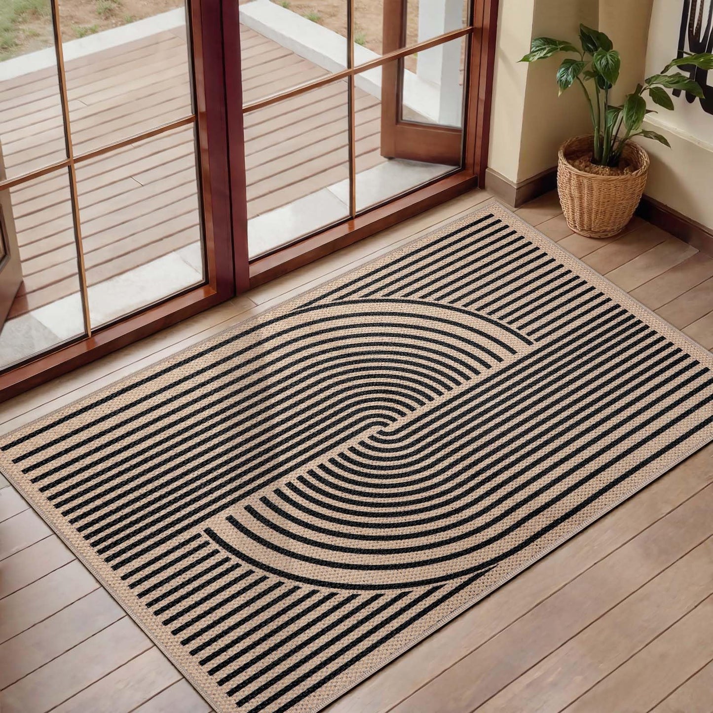 Tangsoo Rainbow Easy Jute Rug,2x3 Washable Small Area Outdoor Rug for Entryway Non-Slip Thin Black Throw Mat Modern Farmhouse Indoor Carpet for Entrance Kitchen Entry Front Porch