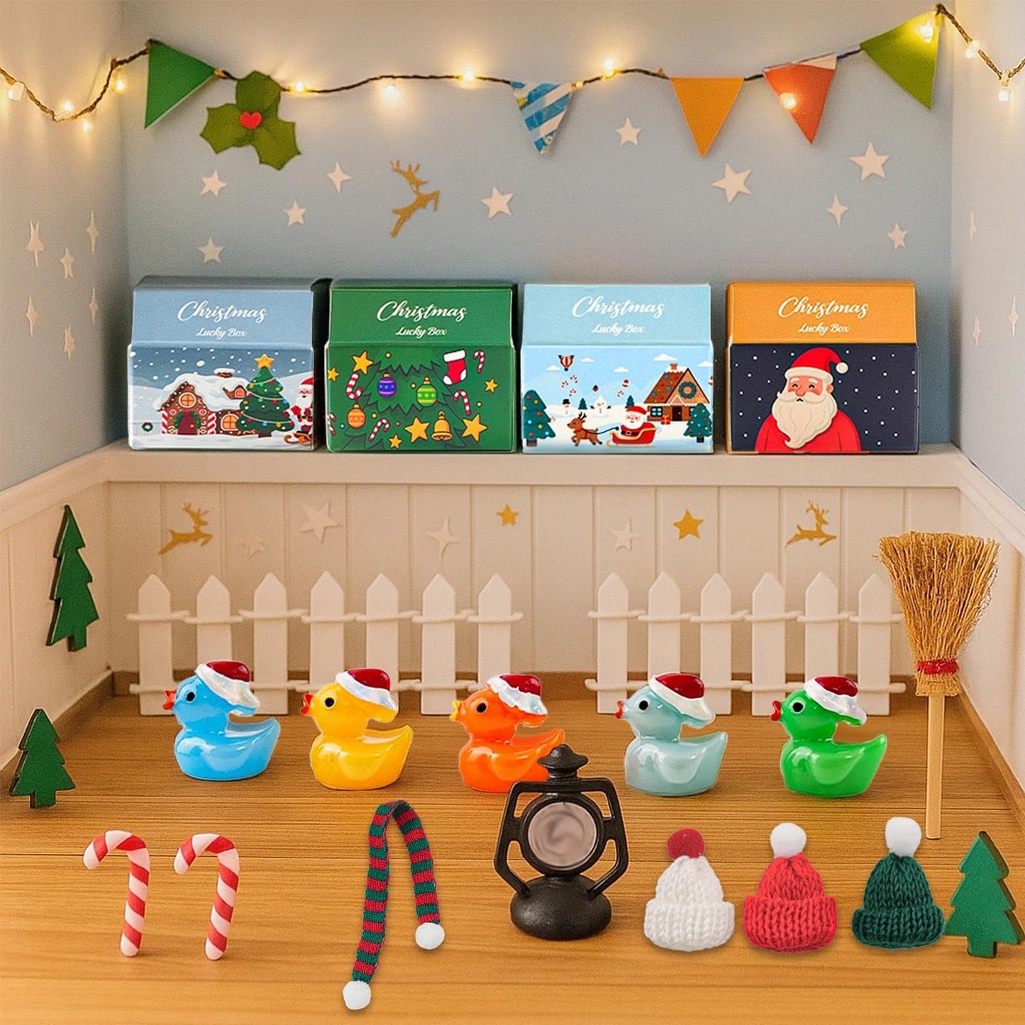 67Pcs Dollhouse Accessories Christmas Miniature Decorations 1:12 Doll House DIY Craft Mini Snowman Gift Boxes Fake Light Festival Holiday Party Favors Christm Gift for Children