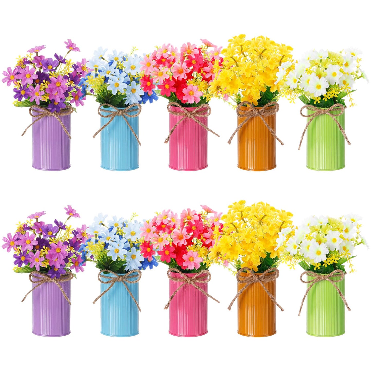 Ferrochef 30 Pcs Spring Centerpiece for Table Spring Office Decoration Galvanized Metal Flower Bucket with Artificial Daisy Flower Bunny Pick, Springs Floral Arrangement for Wedding Birthday Party