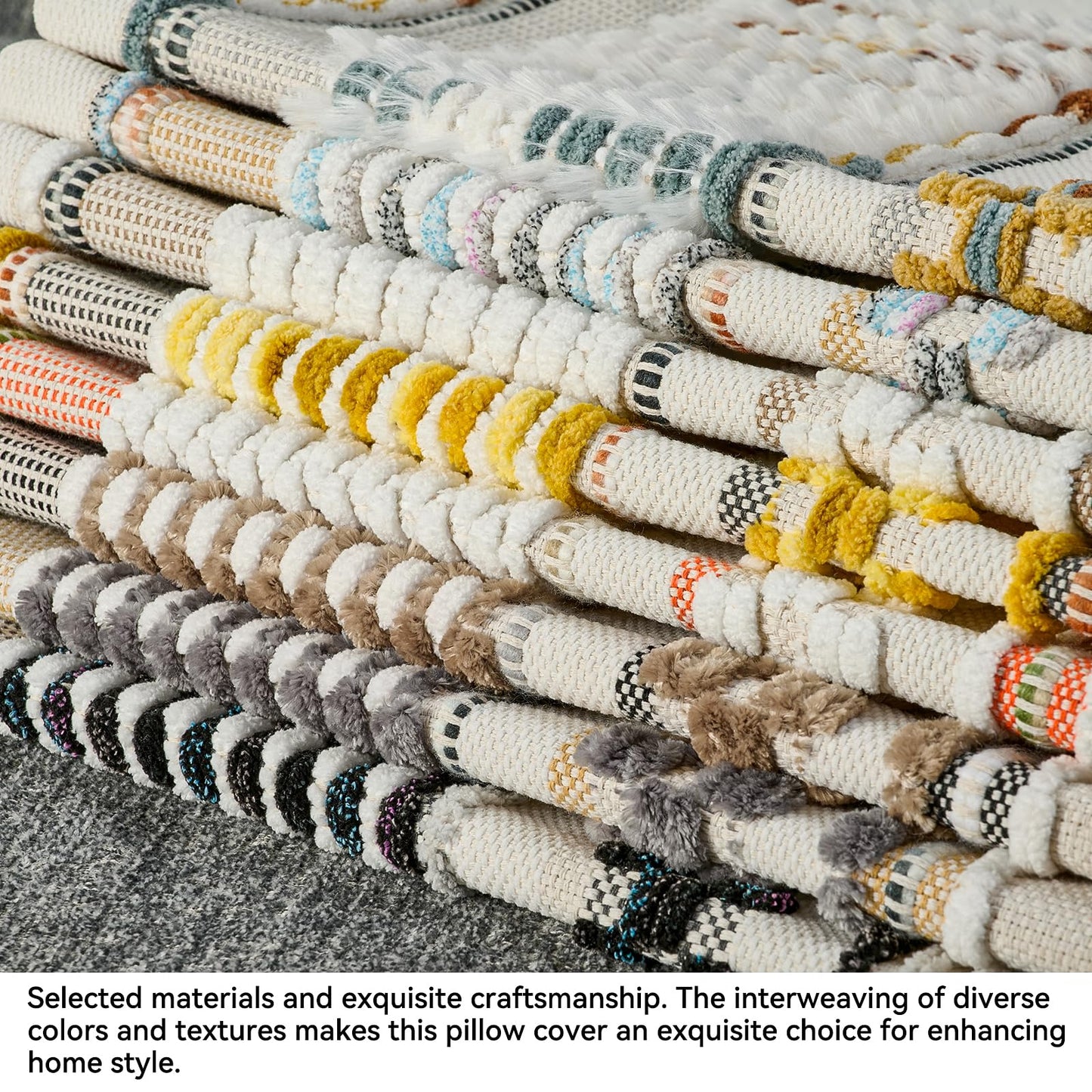 AmHoo Set of 2 Chenille Striped Tufted Textured Boho Throw Pillow Covers Aesthetic with Tassels Woven Decorative Pillow Case for Couch Bed Sofa Bedroom Modern Funky 18 x 18-Inch Brown White