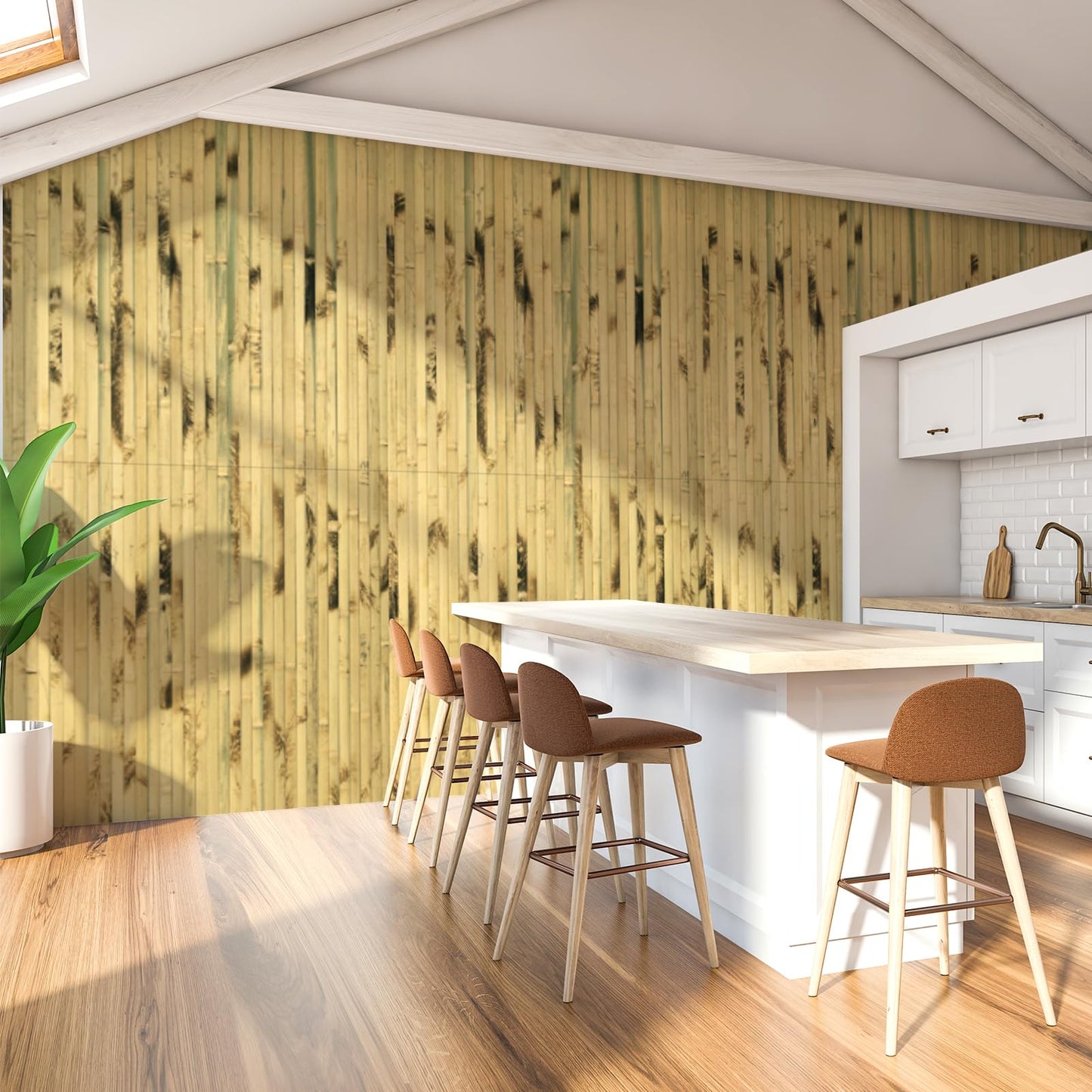 Art3d Natural Bamboo Wall Panel for Interior Wall Decor, Renewable Pole Wrap Wainscoting Paneling for Wall Ceiling Furniture Cabinet Office, 48 x 96 Inch - Light Burned