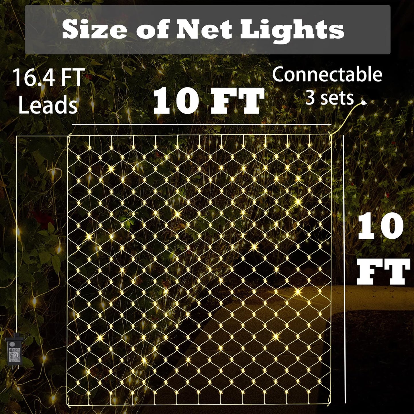 Leisure world 10ft x 10ft 270 LED Net Lights Mesh Fairy String Decorative Outdoor Warm White 8 Modes Net with Remote, Timer for Wedding Christmas Trees, Bushes, Garden, Outdoor Decorations