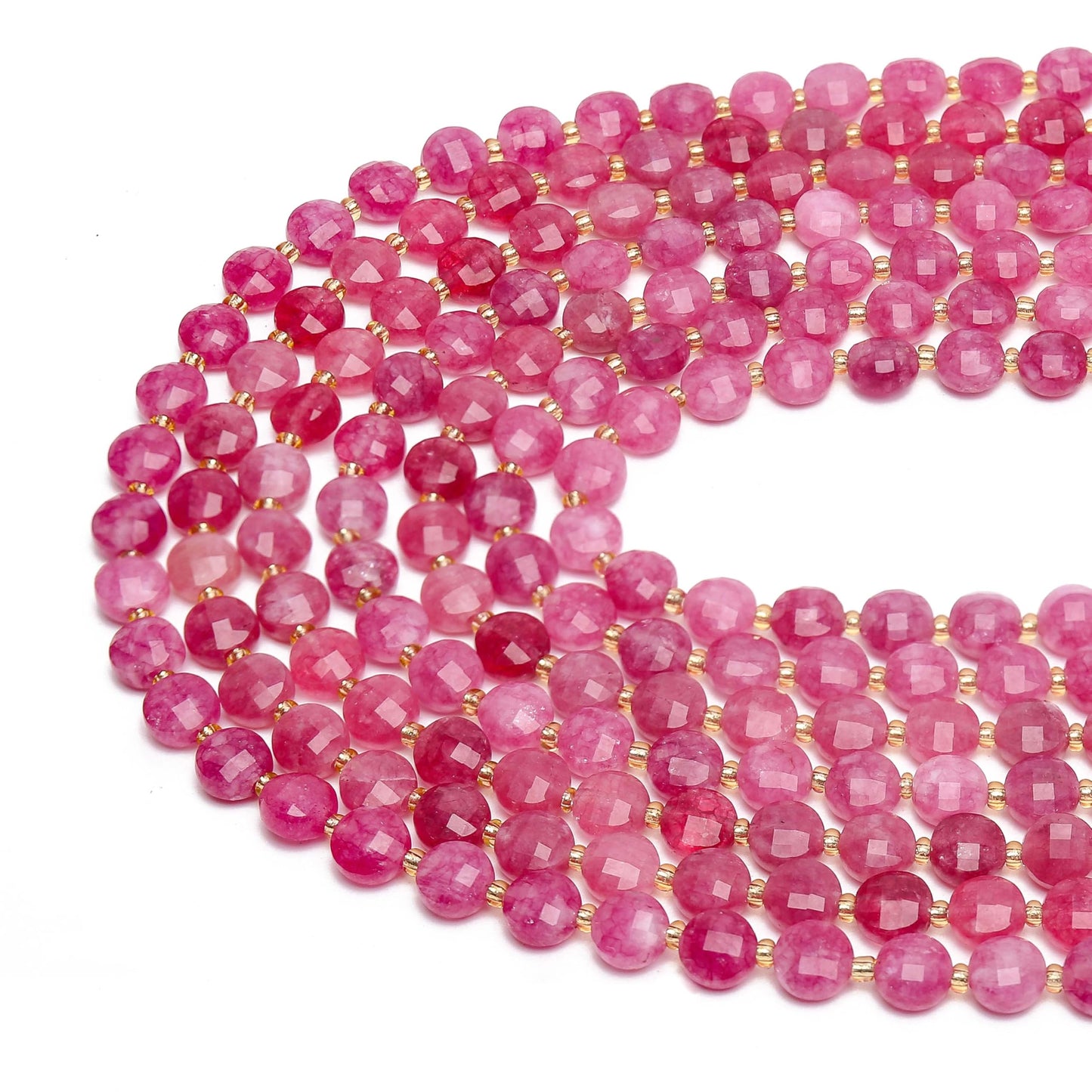 AUREHEN 1 Strand Natural 6mm Faceted Pink Tourmaline Beads for Jewelry Making, Healing Faceted Coin Gemstone Crystal Beads for DIY Bracelet Necklace Crafts