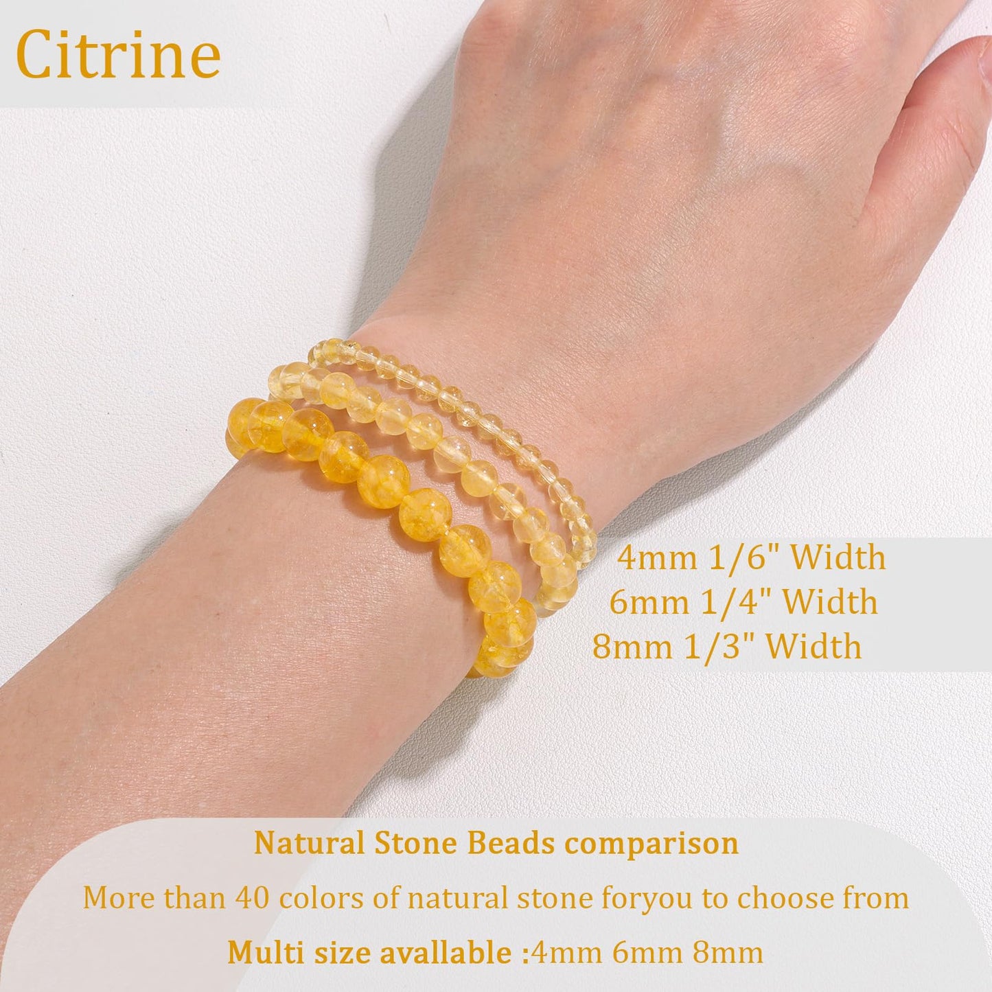 Vinswet Healing Crystal Bracelets for Women Men 8mm Citrine Natural Stone Beaded Stretch Bracelet Handmade Gemstone Reiki Spiritual Jewelry Gifts