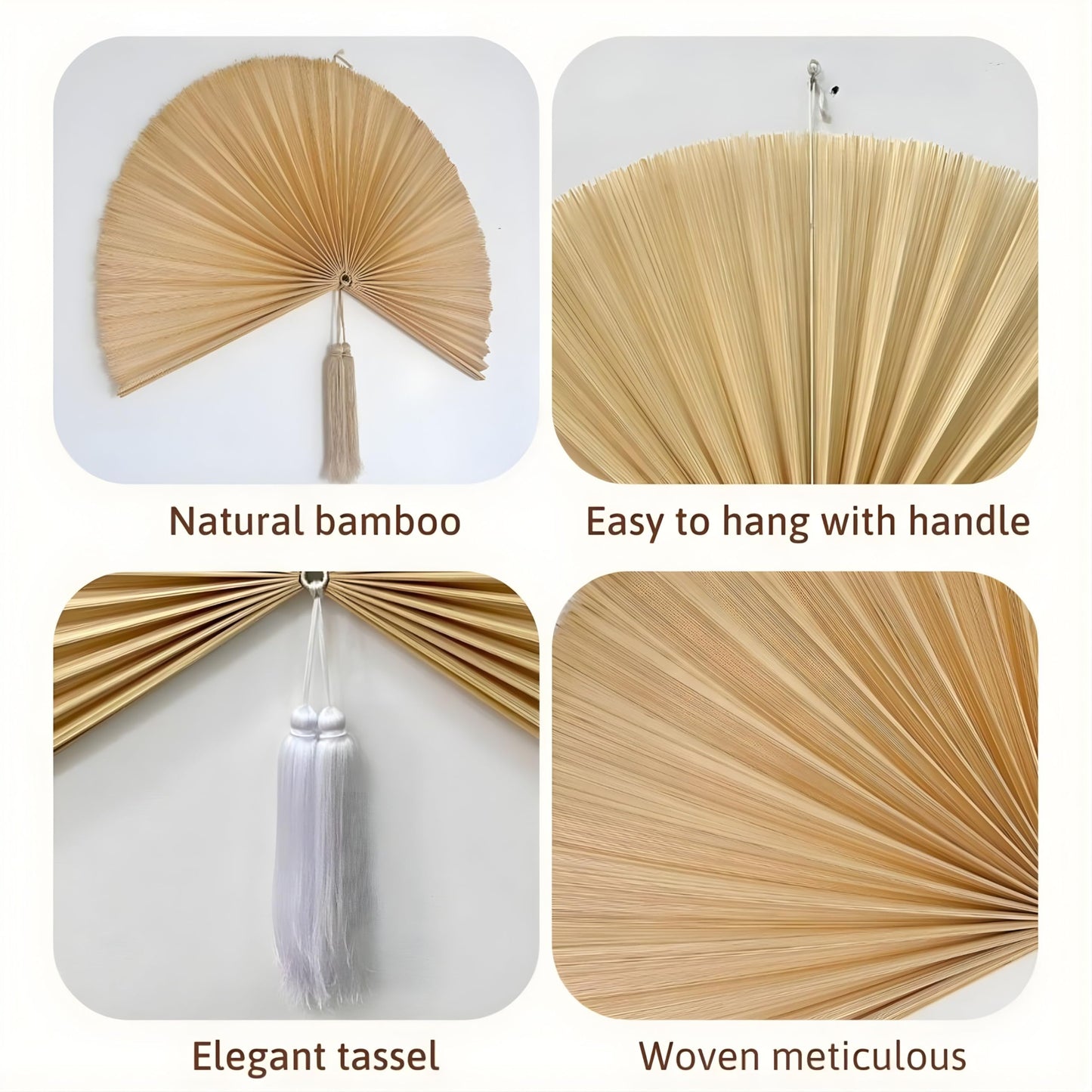 Chicvillage 60" Boho Bamboo Wall Fan Decor, Oversized Handwoven Natural Bamboo Fan, Japanese Asian Wall Art, Statement Wall Decor for Bedroom, Living Room (Beige)
