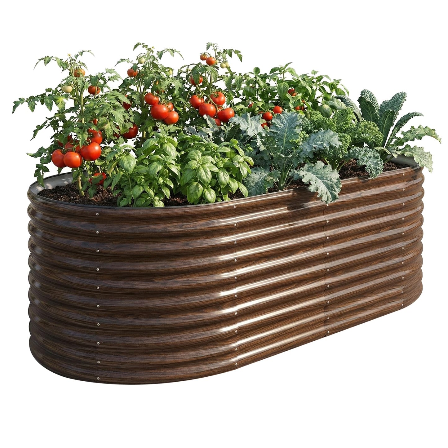 SungNiture 36 Inch Tall Raised Garden Bed 8x4x3 ft Oval Elevated Planter Box for Vegetables, Herbs, Flowers Waist-High Ergonomic Design, No Bending Needed, Galvanized Steel Construction