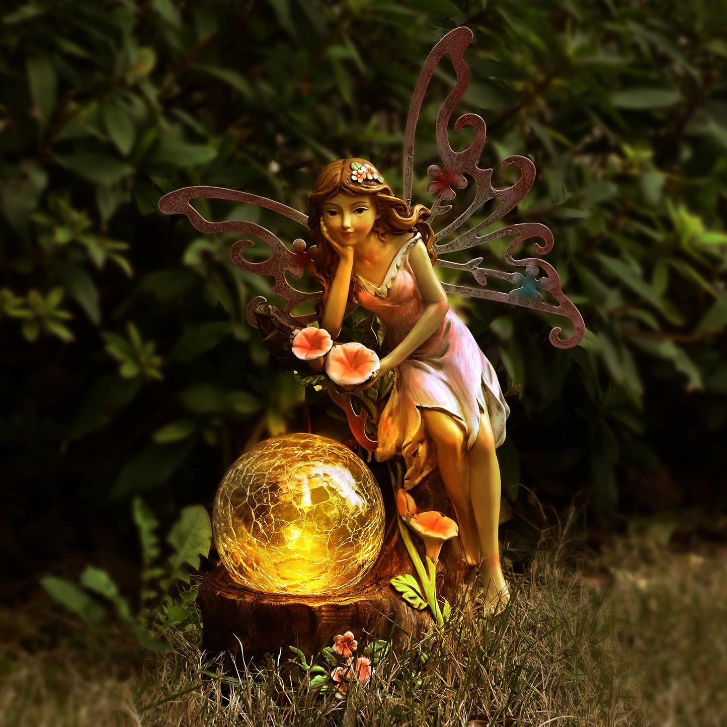 Yiosax Garden Fairy Statue Outdoor Decor-Solar Flower Fairy Figurines-Garden Fairies Statues Decoration for Outside Lawn Yard Patio,Garden Ornament Gift,Tall 11.8 Inches