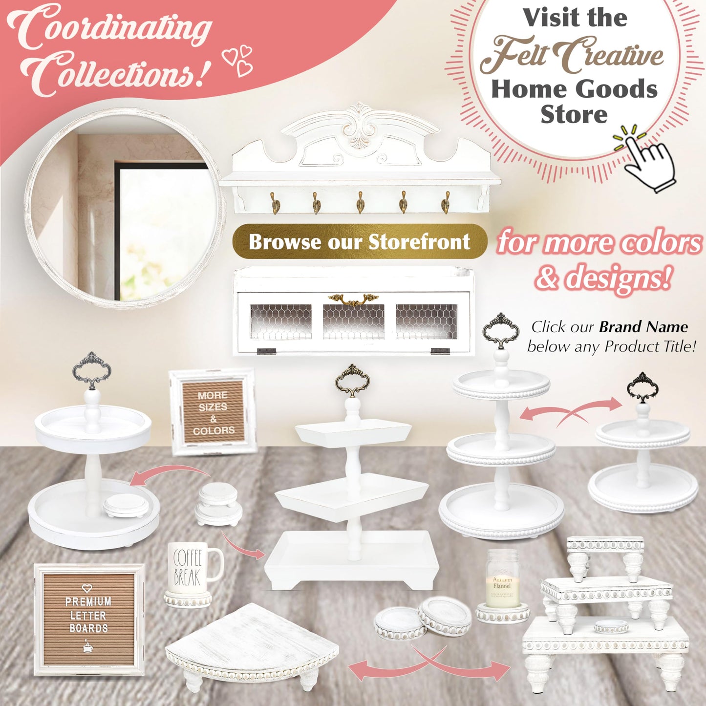 [3 in 1] 3 Tier Serving Tray - Gorgeous Coffee Table Tray (Includes 3 Handles) - Can Assemble into a 1, 2 or 3 Tier Serving Stands - Rectangle Wooden Kitchen Table Centerpiece Felt Creative Home Goods