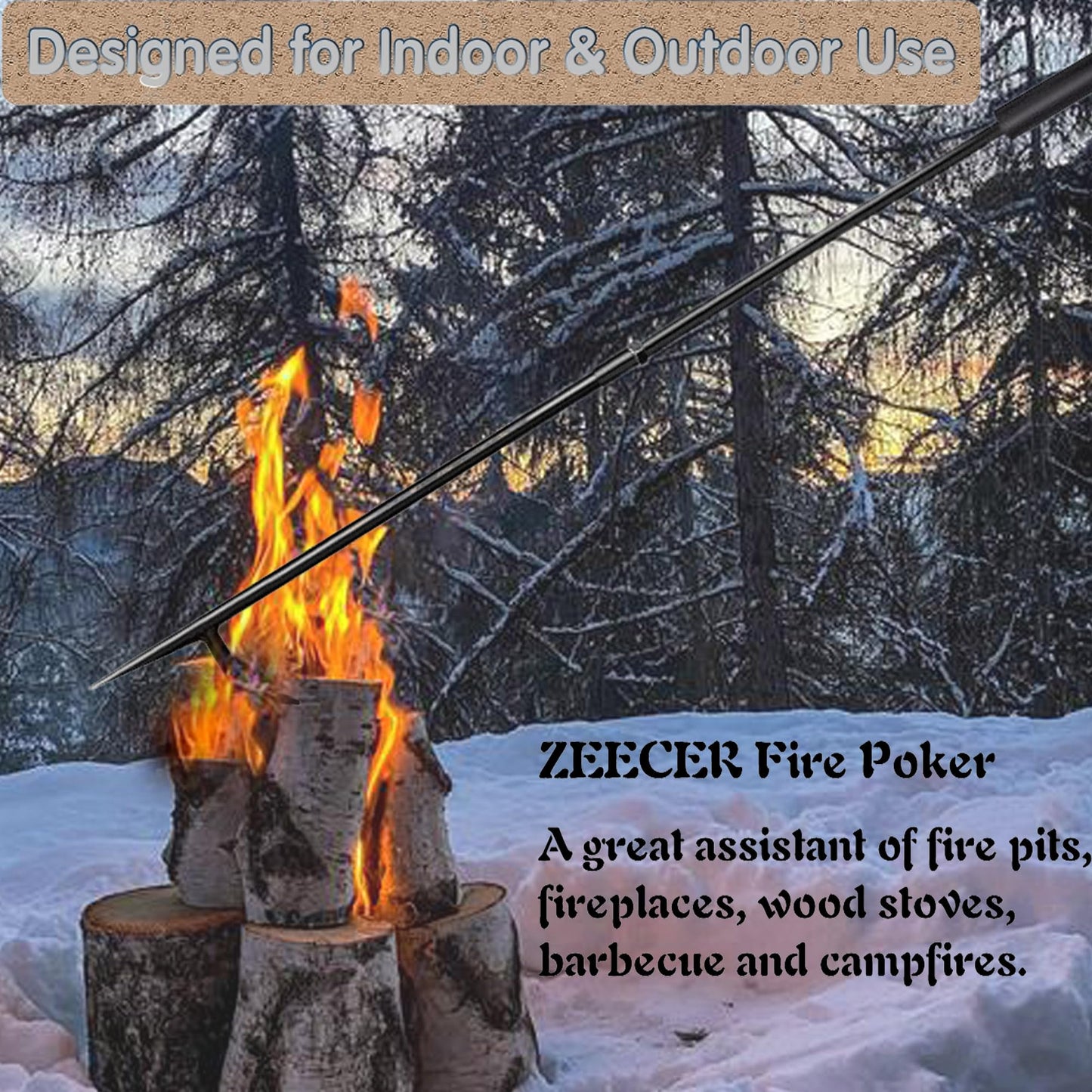 Fire Poker for Fire Pit, Heavy Duty 34-Inch Solid Steel Fireplace Poker, Portable Removable Design Poker Fire Poker for Fire Pit Outdoor Fireplaces Solo Stove Campfires & Indoor Use