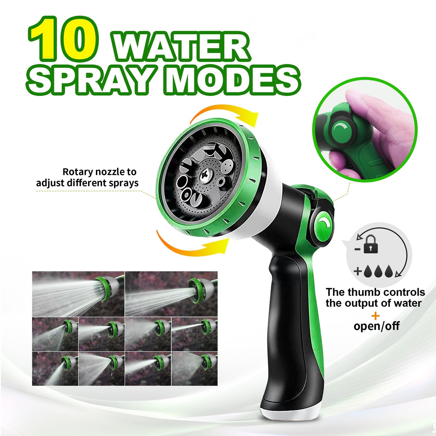 Torioweg Garden Hose 50ft - Lightweight Water Hose, with 10-Pattern Nozzle, Triple-Layer Construction, All-Weather Hose,Flexible and Anti-Kink, Durable for Watering, Outdoor Use