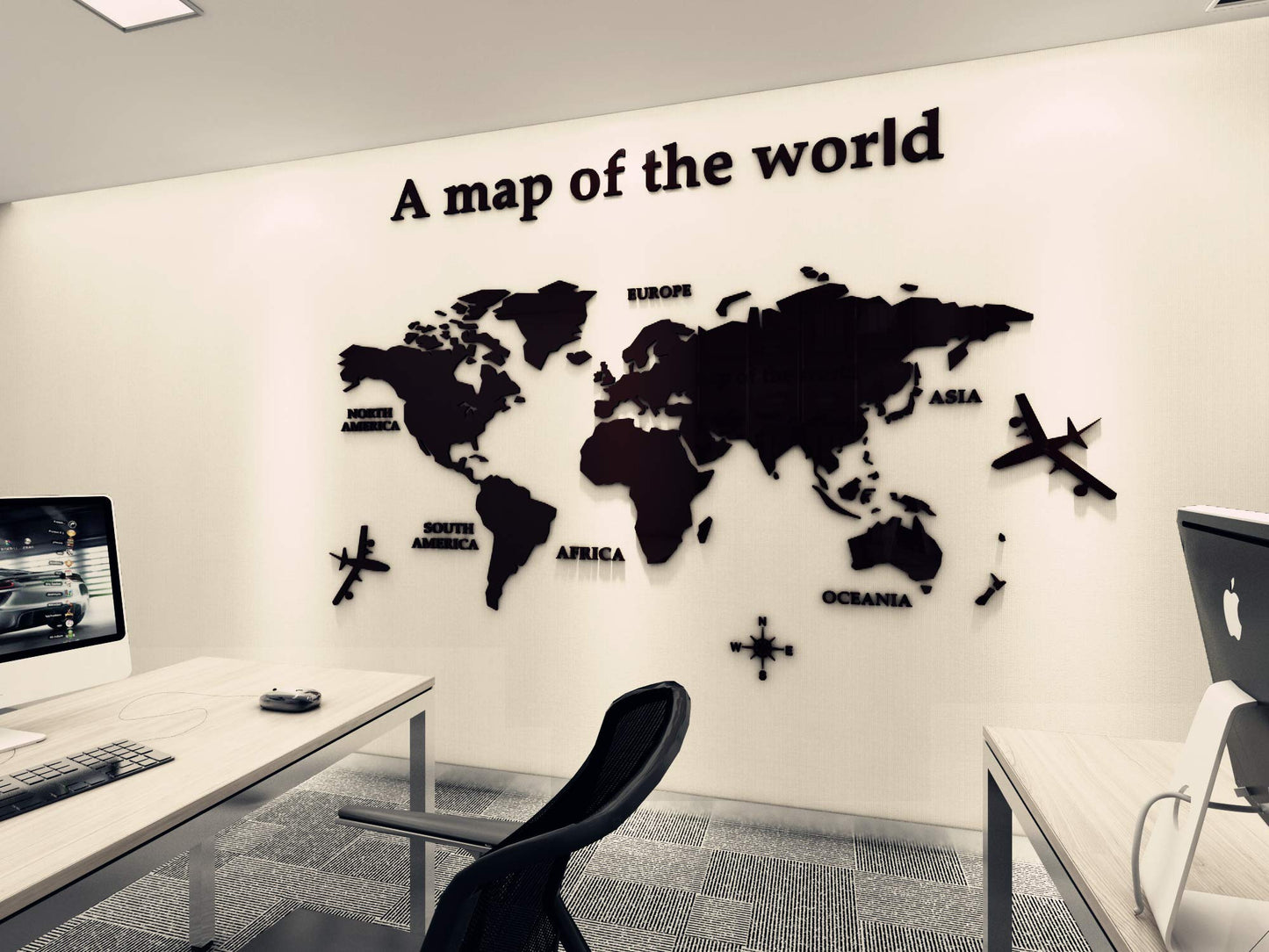 3D Wall Stickers - DIY World Map Wall Decal Sticker Murals Map Wall Décor for Living Room Bedroom TV Background Home Decorations(Black,M: 120x60 cm)