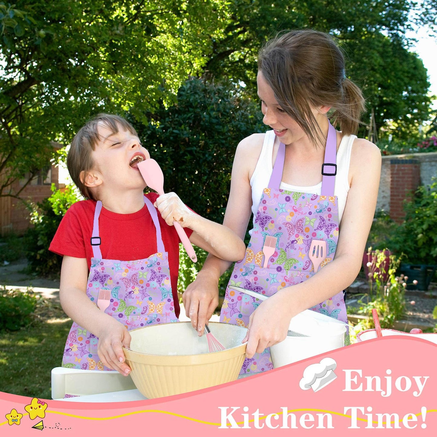DEABOLAR Kids Aprons for Girls Toddler Aprons with Pockets for Kids Cooking Baking Painting Crafting Art Gardening Adjustable