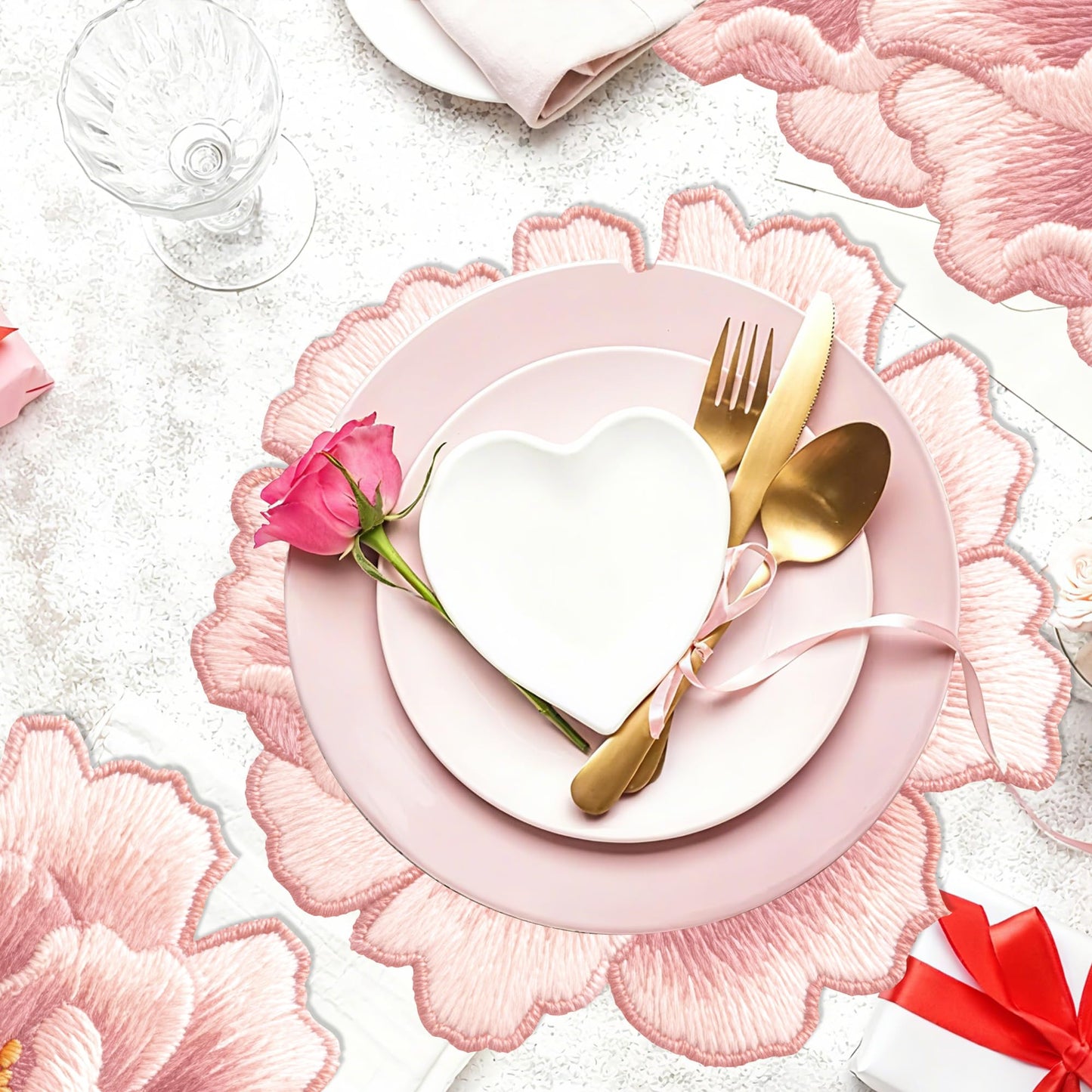 24 Disposable Floral Paper Placemats - Rose Flower Design for Tea Party Dining Table Decoration, Summer Wedding Receptions, Bridal Showers, Baby Showers, Birthday Celebrations, Garden Brunch Parties