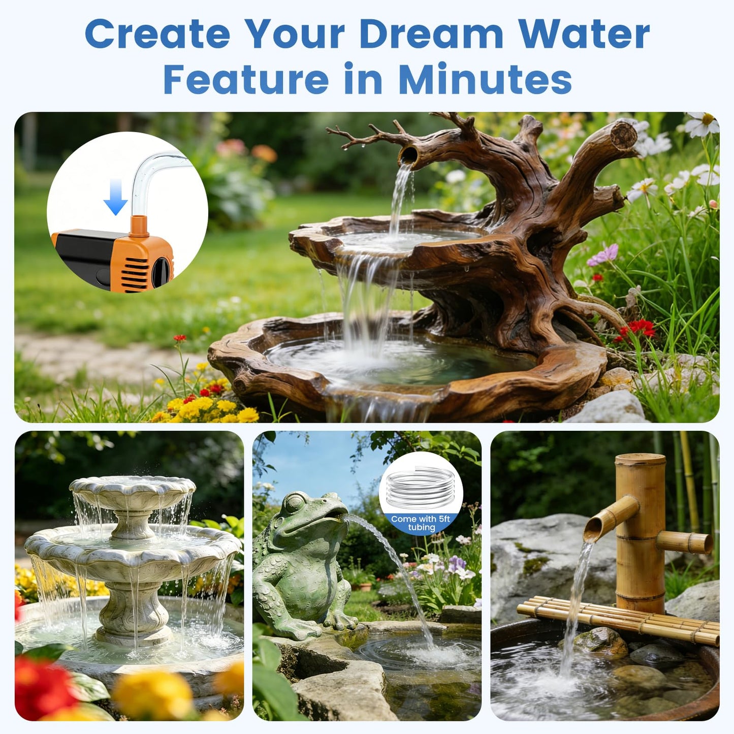 NFESOLAR 35W Solar Fountain Outdoor Pump, 280GPH Solar Pond Pump with Foldable Solar Panel, Adjustable Flow Solar Water Pump with PVC Tubing for Ponds, Garden, Waterfall, Hydroponics, Pool Used