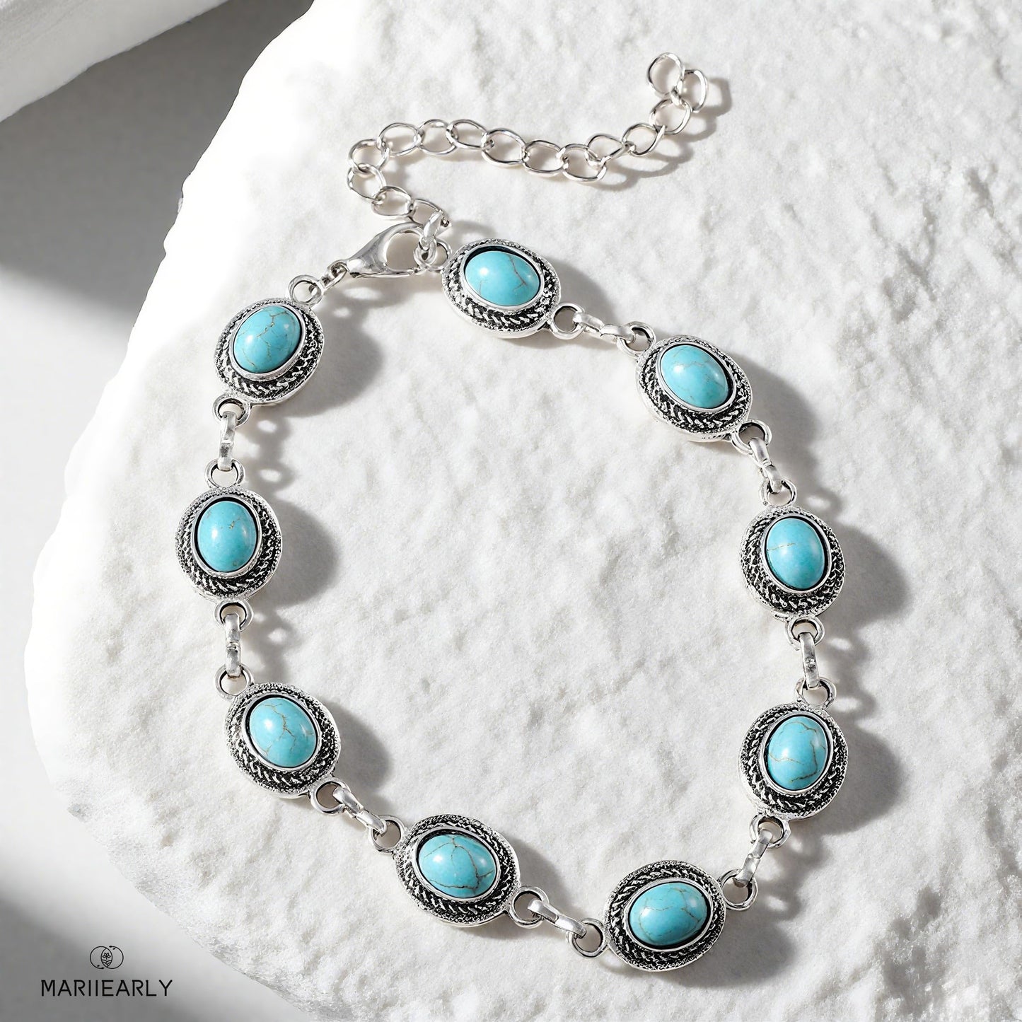 Mariiearly Turquoise Bracelet For Women,Boho Turquoise Jewelry For Women Bracelet Silver Turquoise Bracelet Bohemian Birthday Gifts for Women Mom 8" (Turquoise)