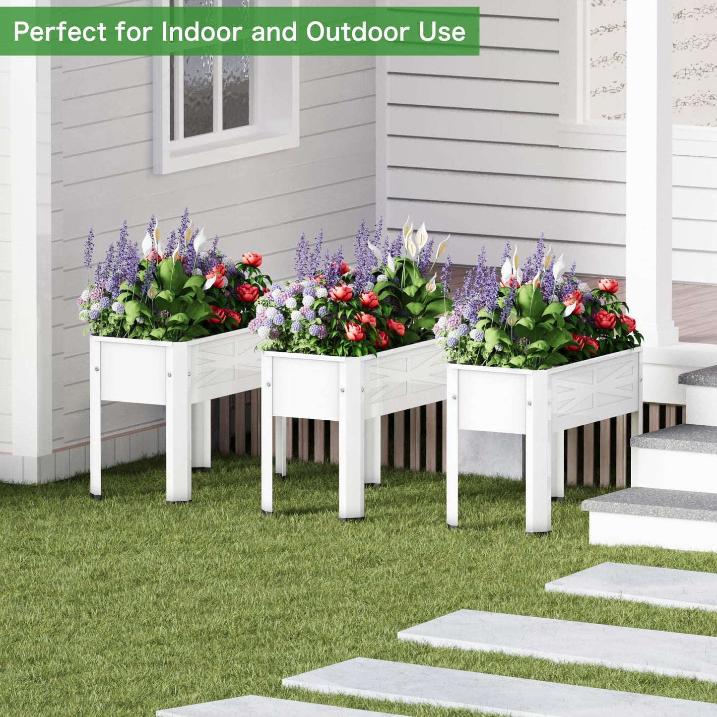 PROXRACER Raised Garden Bed with Detachable Tall Legs Elevated Metal Planter Box for Growing Fresh Herbs Vegetables Flowers Succulents&Other Plants for Outdoor Backyard Patio Deck Balcony White
