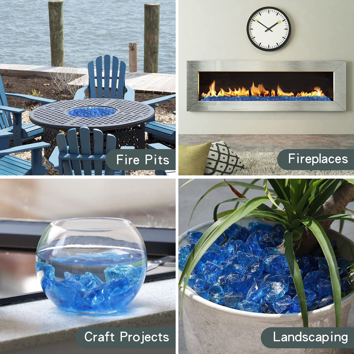 Mr. Fireglass Crushed Fire Glass for Natural or Propane Fire Pit, 10 Pounds Decorative Recycled Fireplace Glass Rocks for Fire Pit Fireplace and Landscaping, High Luster Turquoise