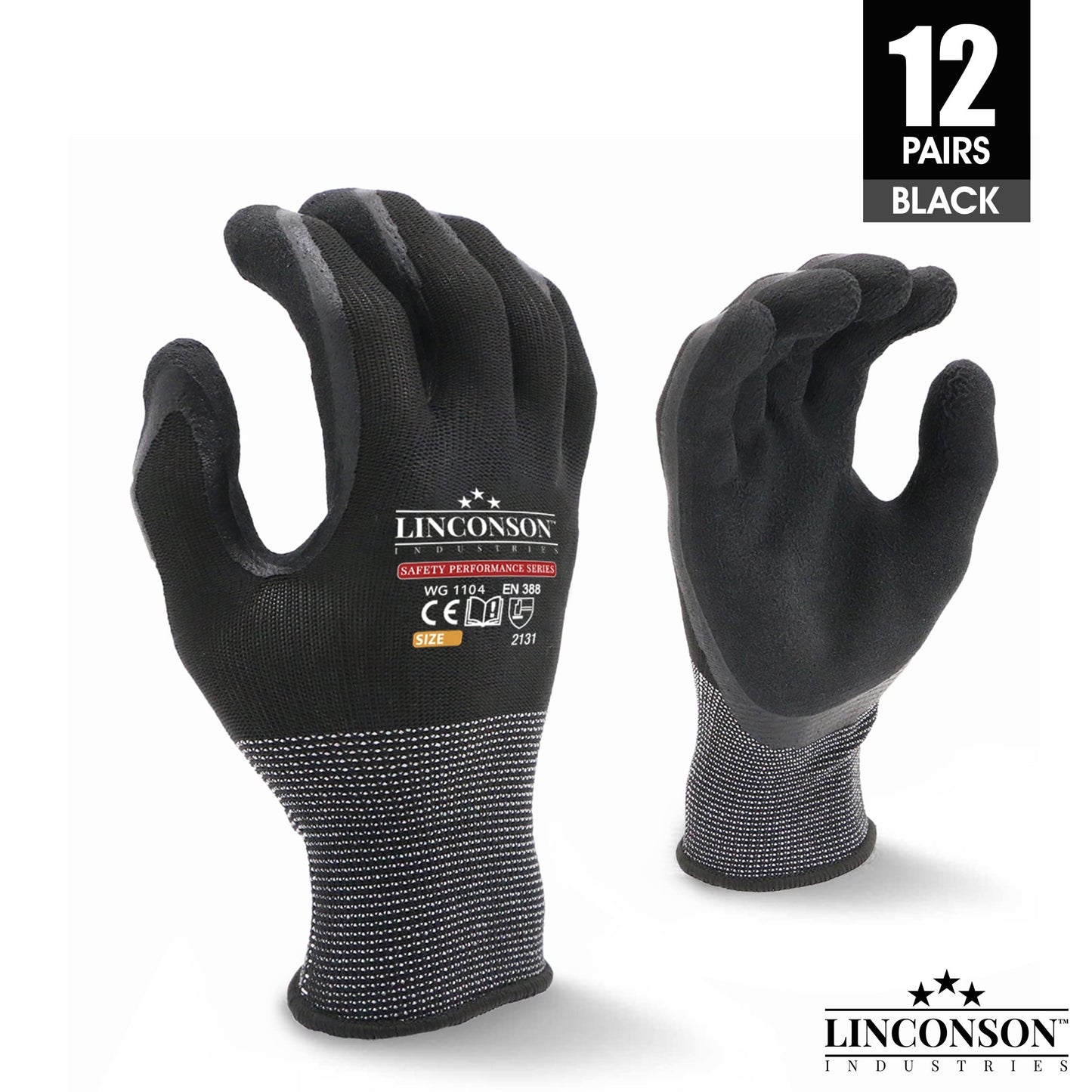 linconson 12 Pack Safety Performance Series Construction Mechanics Work Gloves (S (Pack of 12), Black)
