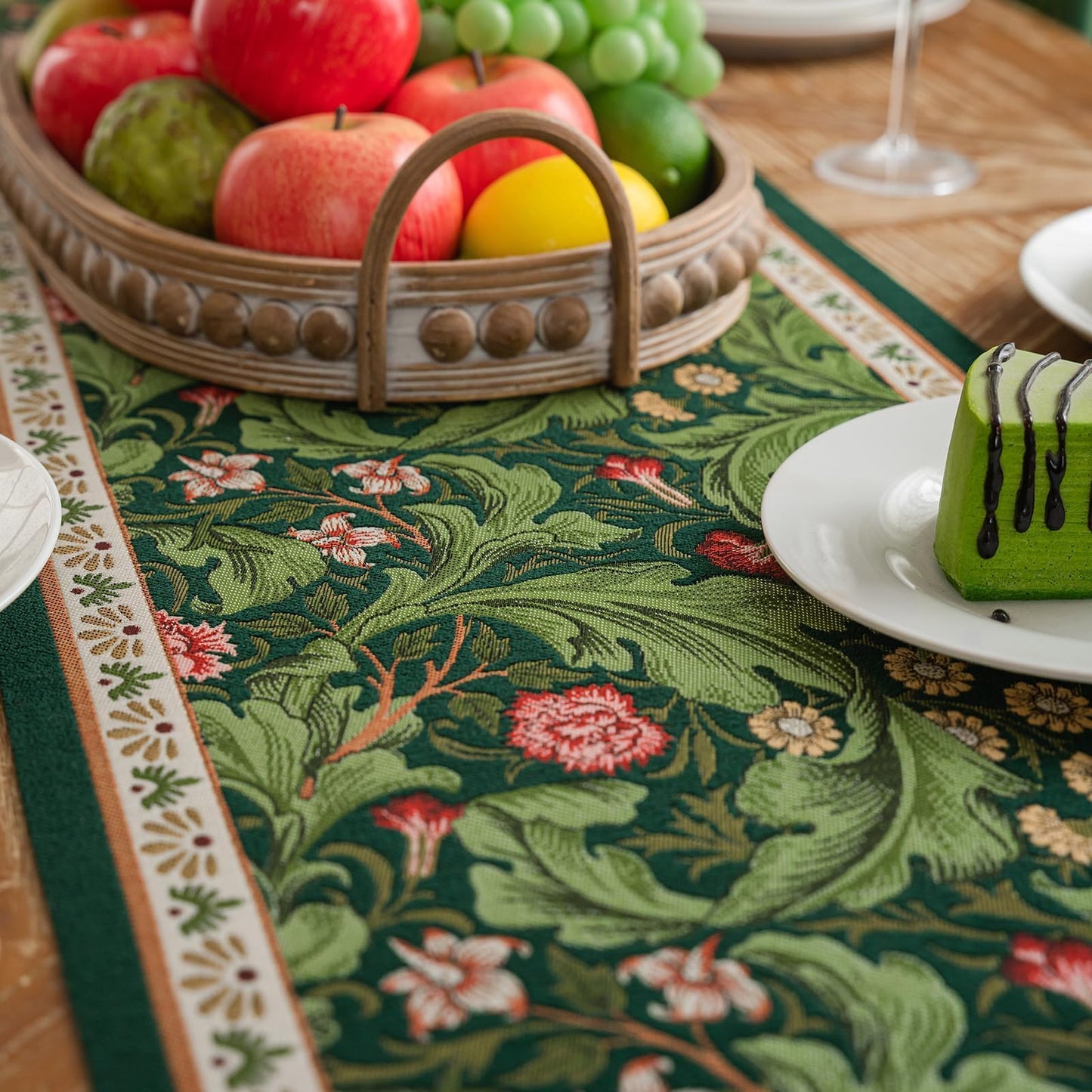 QGenuine Floral Table Runner with Tassel Edges, Cotton Blend Decorative Runner for Dining Table, Spring Table Decor