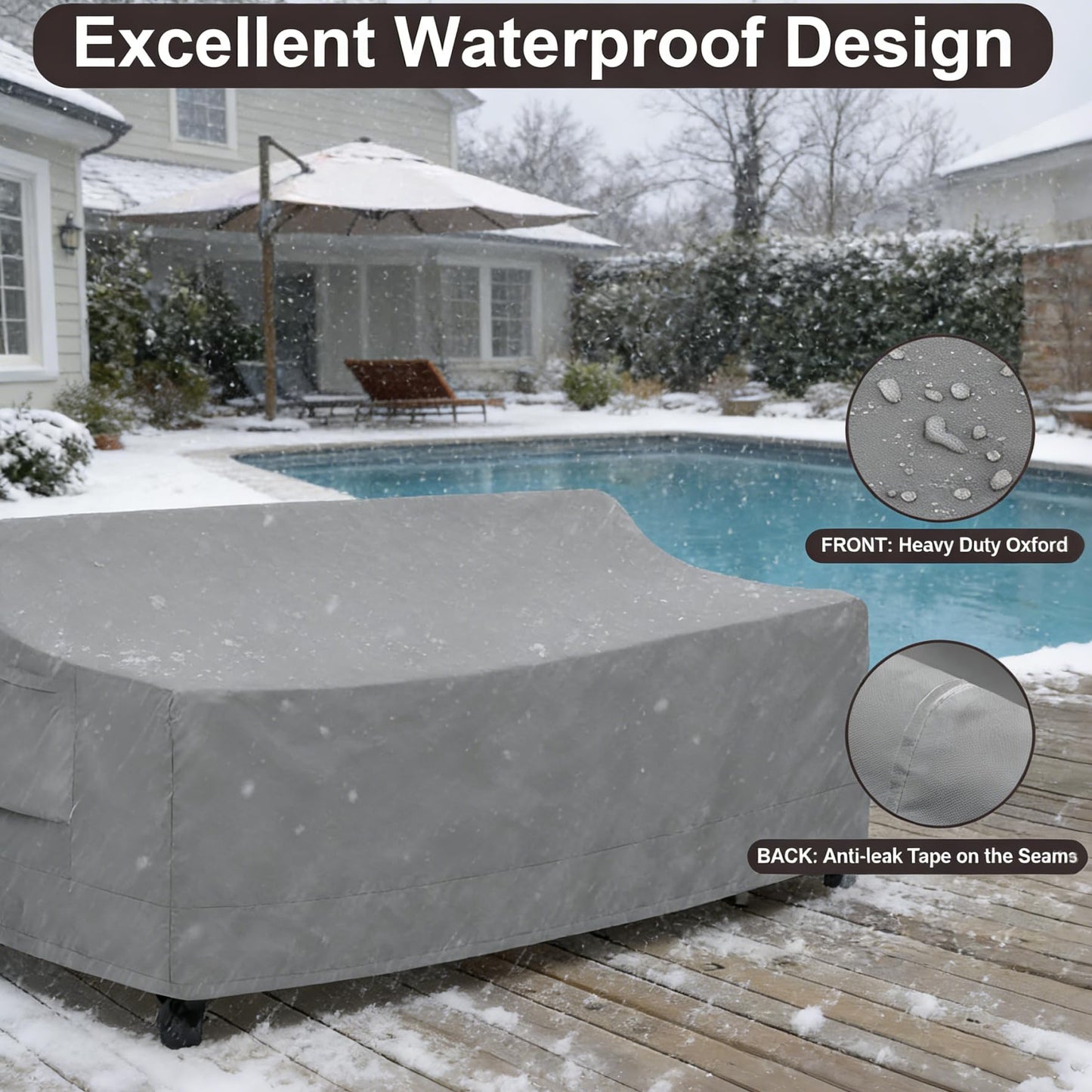 PureFit Outdoor Couch Cover Waterproof Patio Sofa Furniture Covers, 3-Seater Outdoor Cover with Air Vent and Handles, 78W x 35D x 35H Inches, Gray