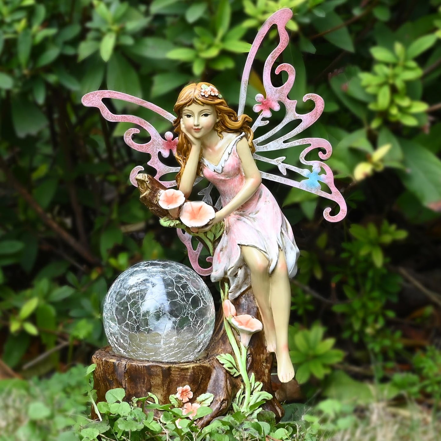 Yiosax Garden Fairy Statue Outdoor Decor-Solar Flower Fairy Figurines-Garden Fairies Statues Decoration for Outside Lawn Yard Patio,Garden Ornament Gift,Tall 11.8 Inches