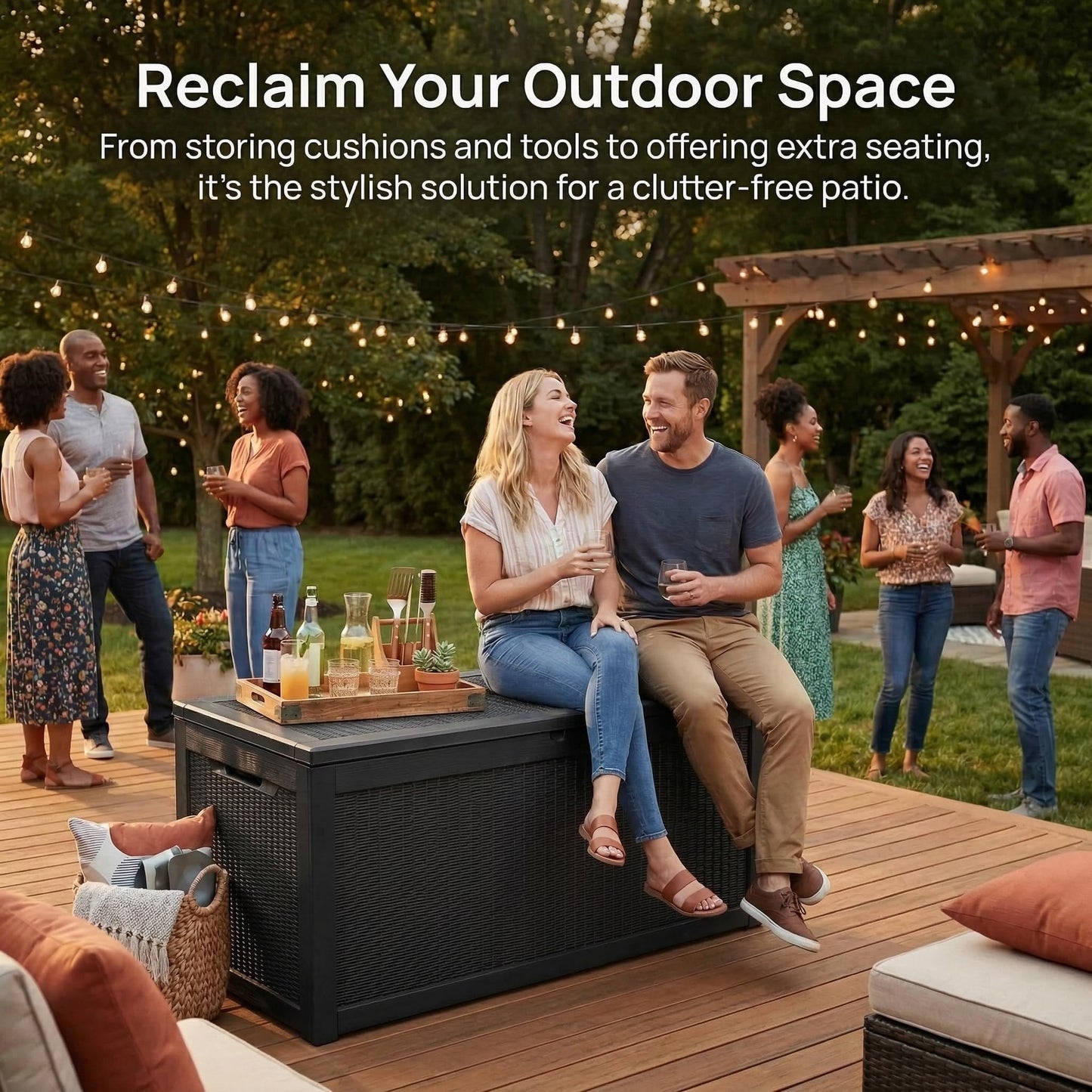 265 Gallon Resin Deck Box Outdoor Storage Chest, Large Waterproof Patio Storage Box All-Weather Garden Storage Container for Cushions, Pool Supplies, Yard Tools – Easy Assembly, Lockable Lid