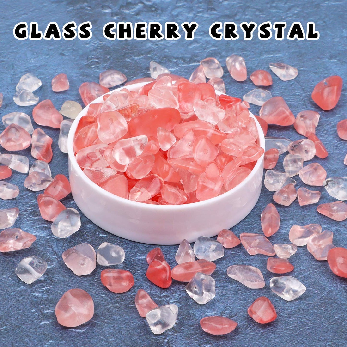 500 pcs Natural Chip Stone Beads, Glass Cherry Crystal 5-8 mm Irregular Gemstones Healing Crystal Loose Rocks Bead Hole Drilled for Jewelry Making Bracelet