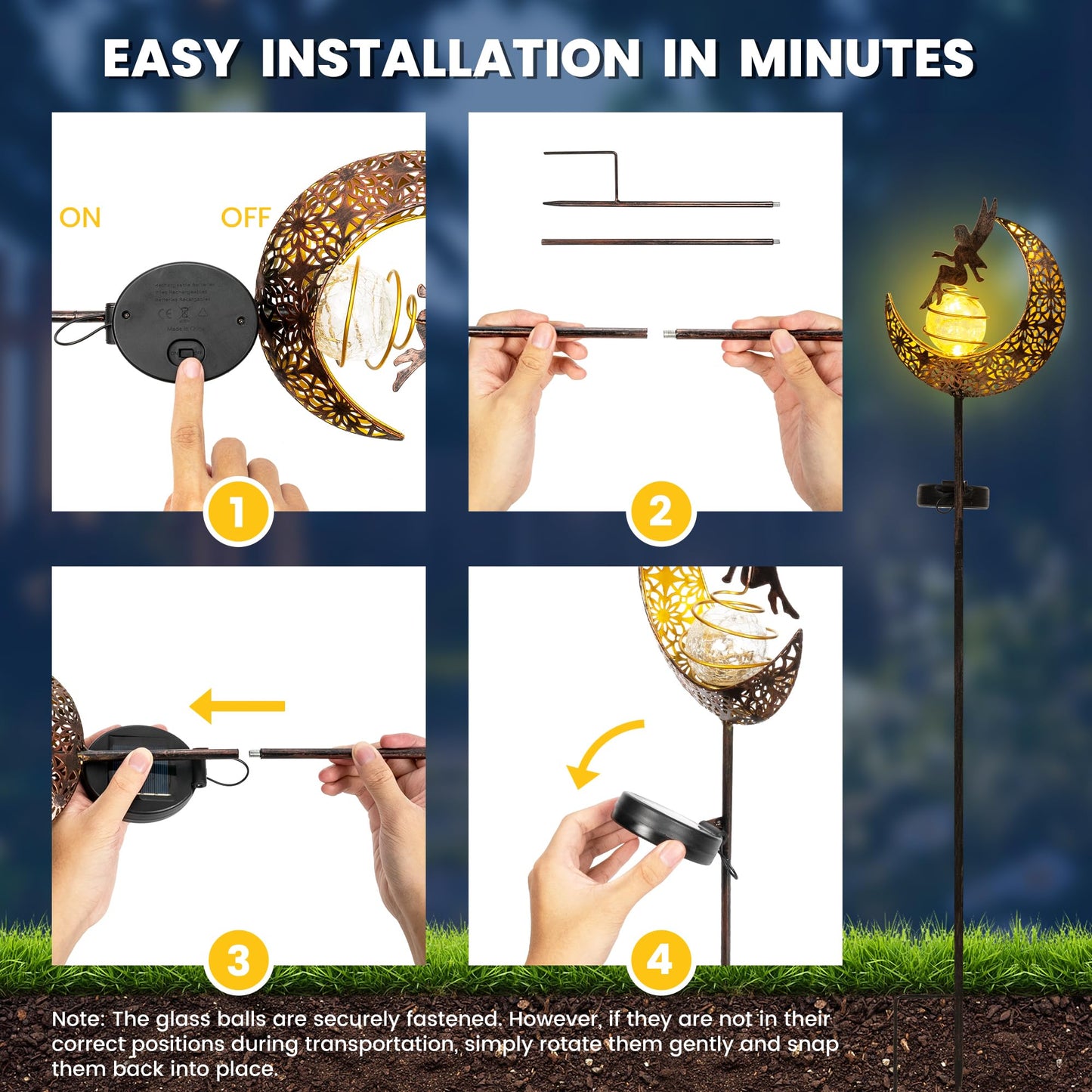 SUNCKET Fairy Garden Solar Lights Outdoor Moon Stakes, Waterproof Outdoor Metal Decor Gifts for Women Mom, Art Moon Sculpture for Yard, Patio, Garden, Porch, 1 Pack