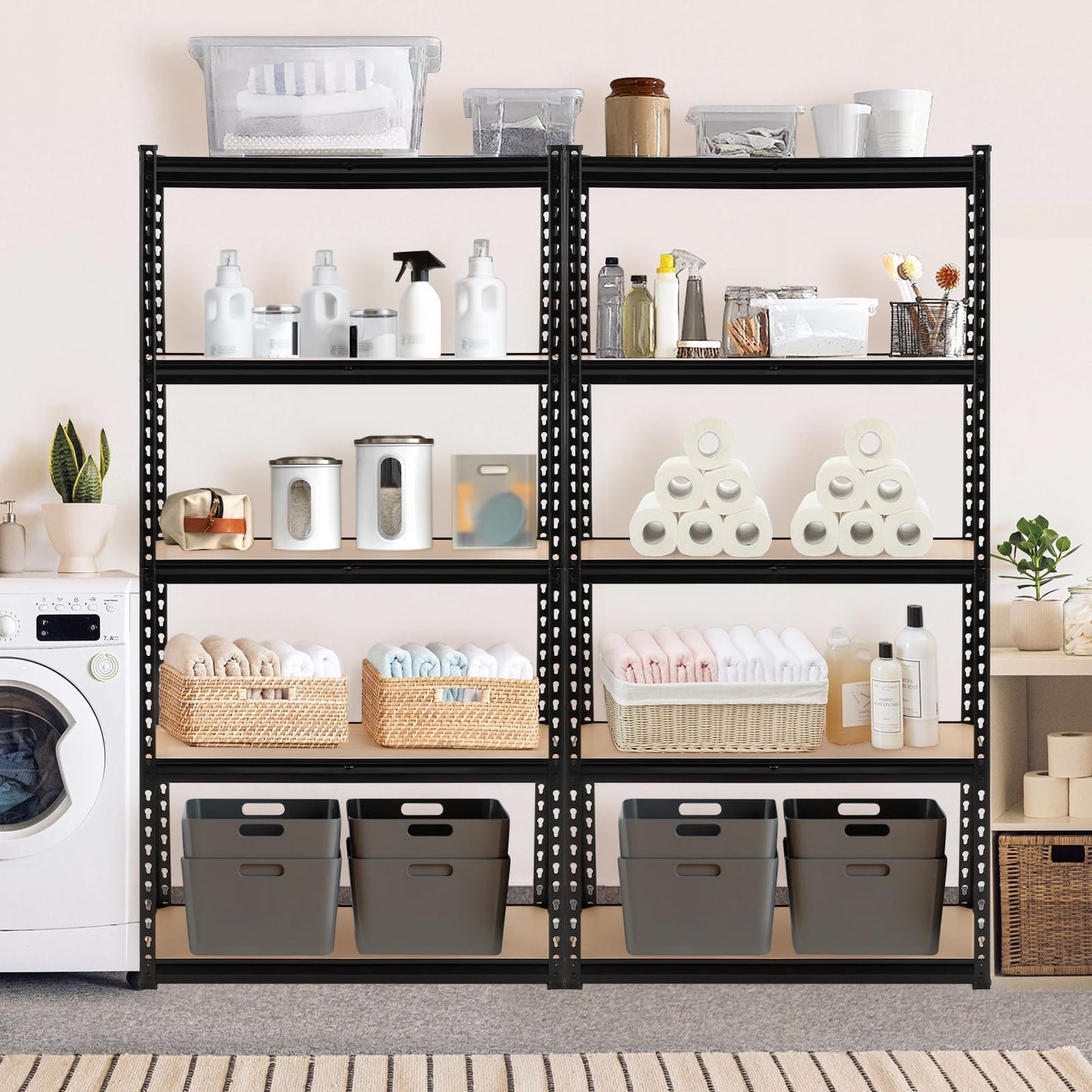 GarveeHome Garage Storage Shelves, 5-Tier Utility Shelves, Adjustable Storage Shelves, Industrial Shelving, Load 3860 LBS Heavy Duty Storage Shelves for Garage Kitchen Basement Laundry Pantry,Black