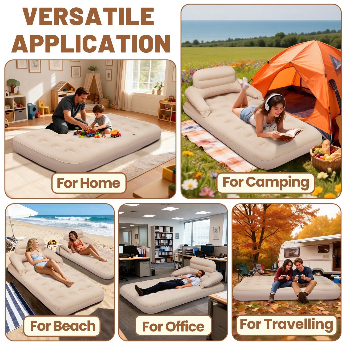 MeiLyte Inflatable Bed Twin Size, Inflatable Couch for Adults with Flocked Surface, Inflatable Air Mattress with Backrest, Comfortable Inflatable Sofa Bed, Inflatable Couch for Camping,Outdoor, Indoor