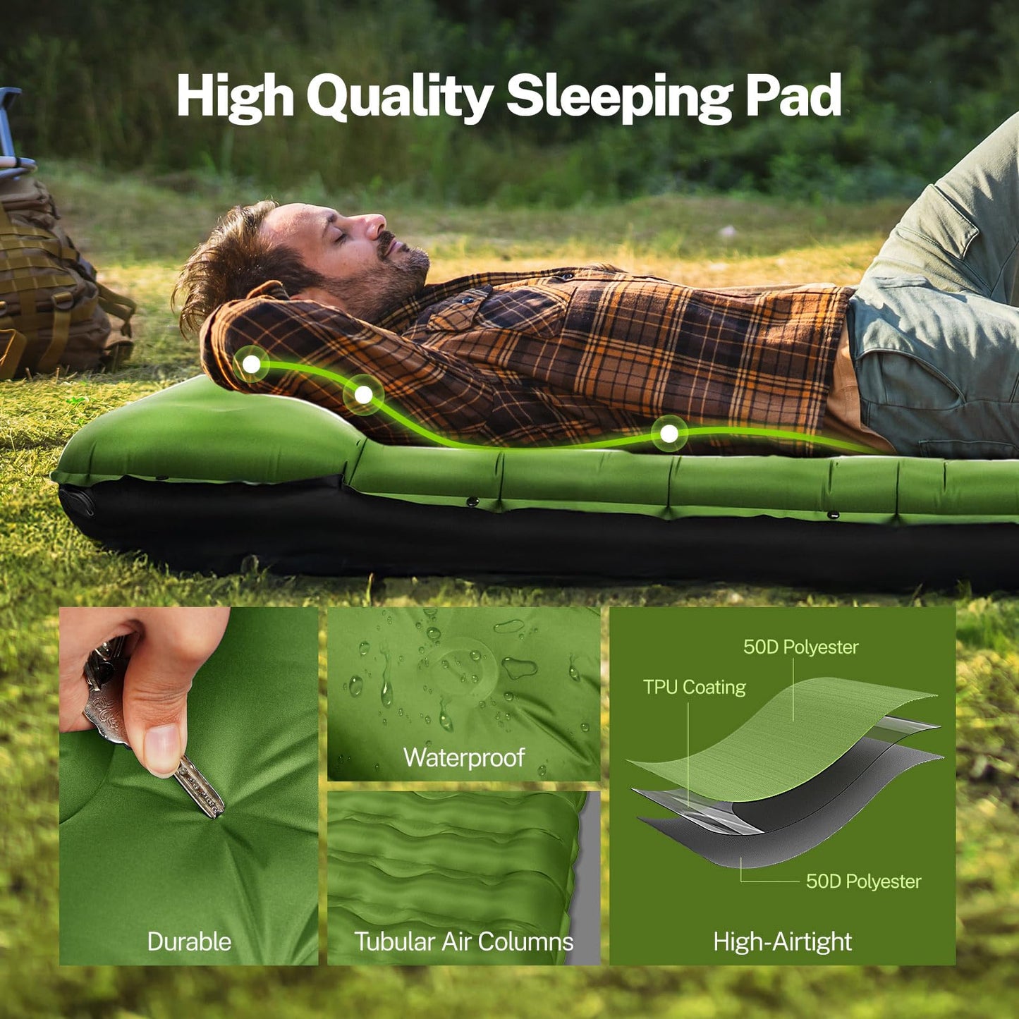 OGERY Double Sleeping Pad for Camping, 6" Extra-Thick Reinforced Camping Sleeping Pad with Pillows & Built-in Foot Pump, Ultralight Inflating Camping Mattress for Backpacking Tent Hiking Travel