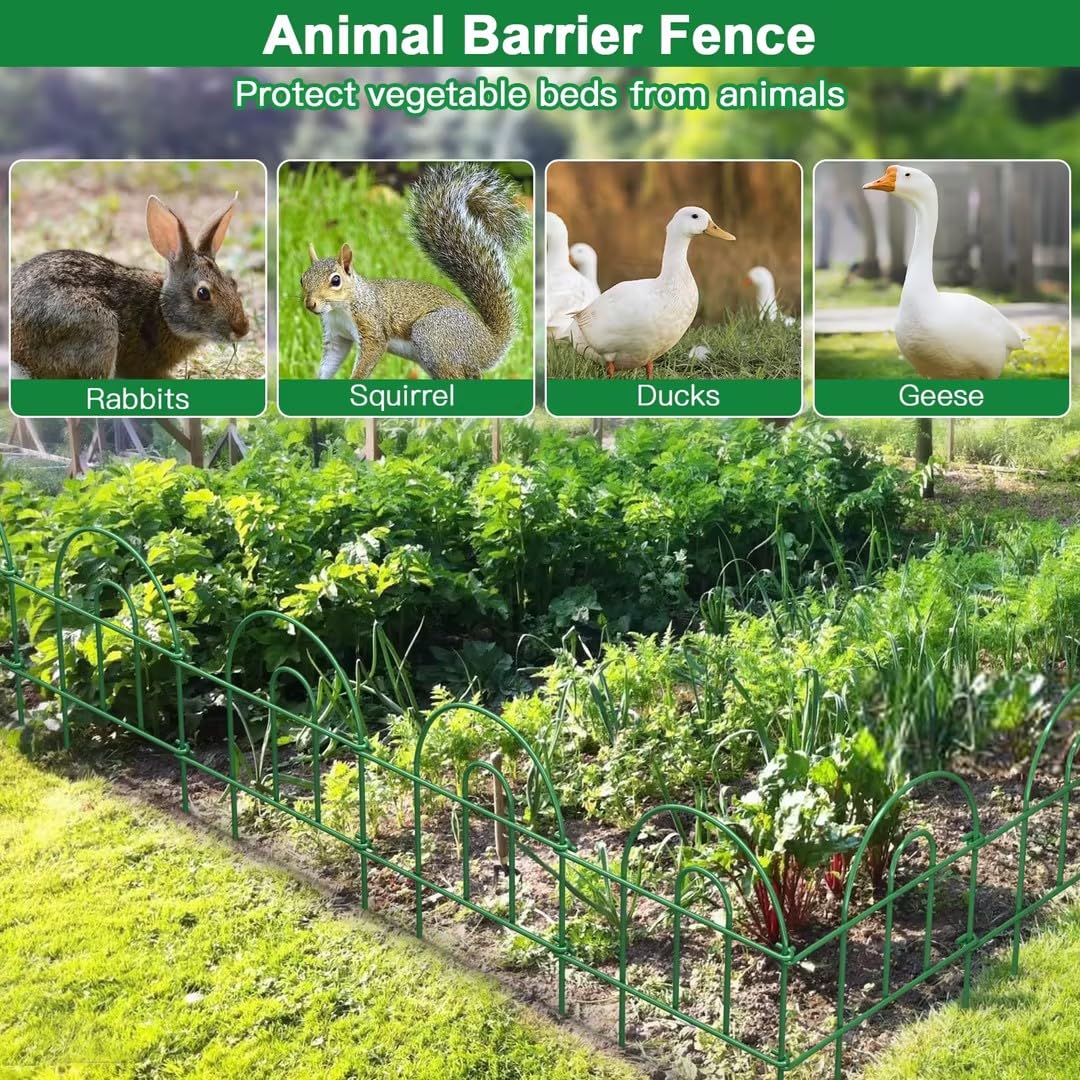 AMAGABELI 35 Panels 18in(H)×50ft(L) Decorative Garden Fence No Dig Rustproof Metal Pre-Linking Fence Panels Garden Edging Border Animal Barrier Fencing for Flower Beds Yard Patio Outdoor Decor Green