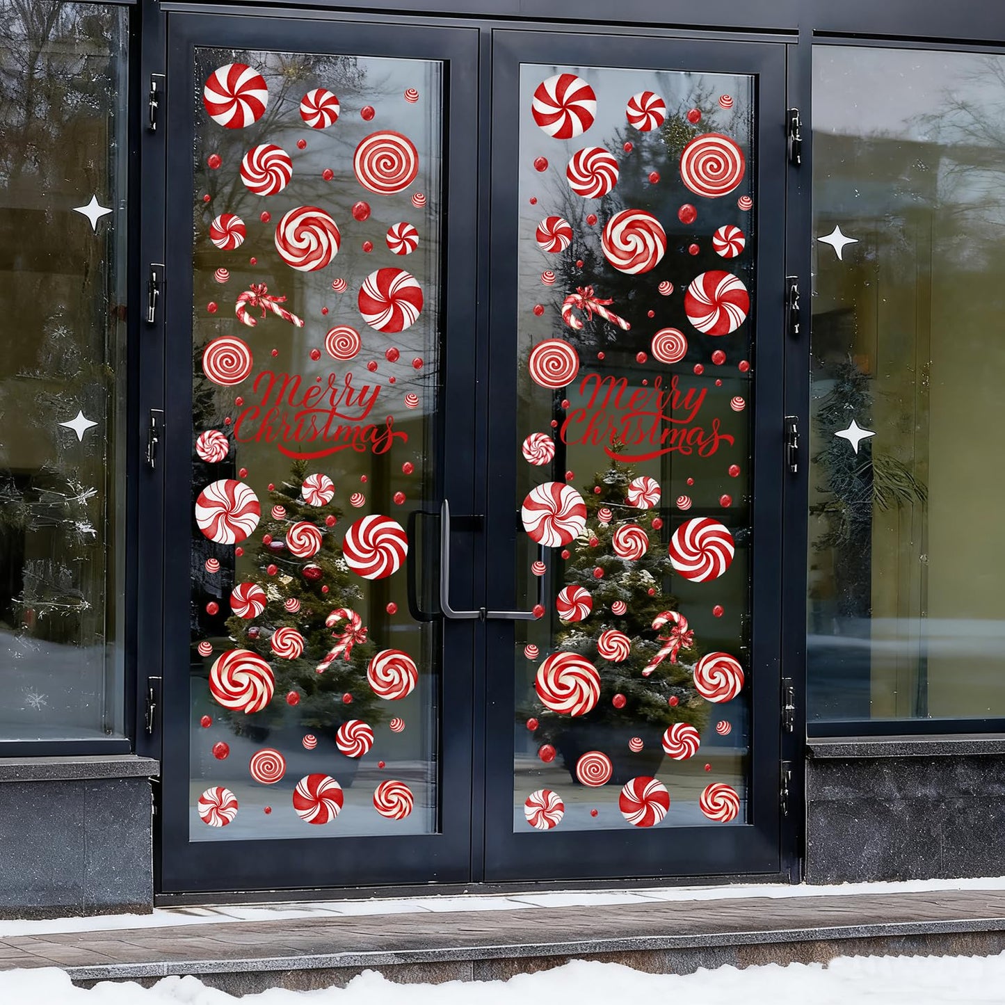 8 Sheet Christmas Wall Decorations Christmas Wall Stickers Retro Floor Decals Peppermint Candy Cane Stickers Decor Xmas Candy Stickers
