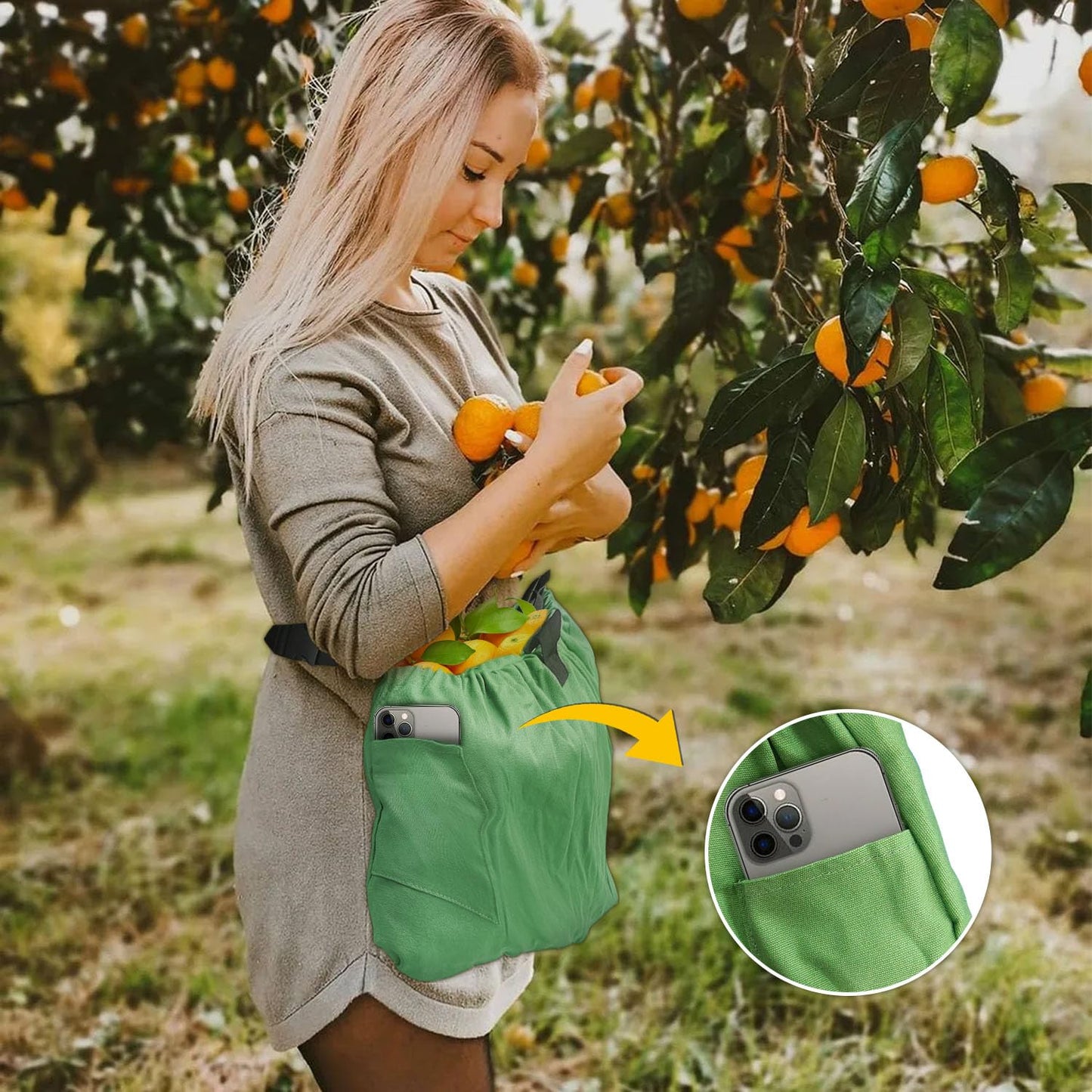 BOHEMIABY Gardening Apron Harvest Apron with Pockets, Green Garden Apron, Adjustable Waist Belt (Waist Apron)