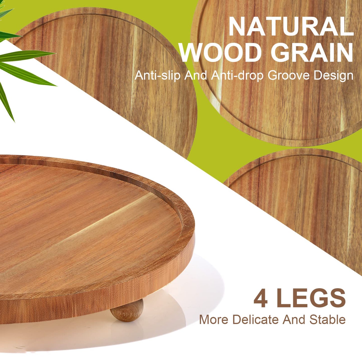 Sieral 2 Pieces Wooden Plant Riser Stands Wood Pedestal Round Acacia Wood Soap Stand Farmhouse Wooden Plant Tray for Indoor Outdoor Home, Garden Patio Decorative, 9.8 Inch Diameter
