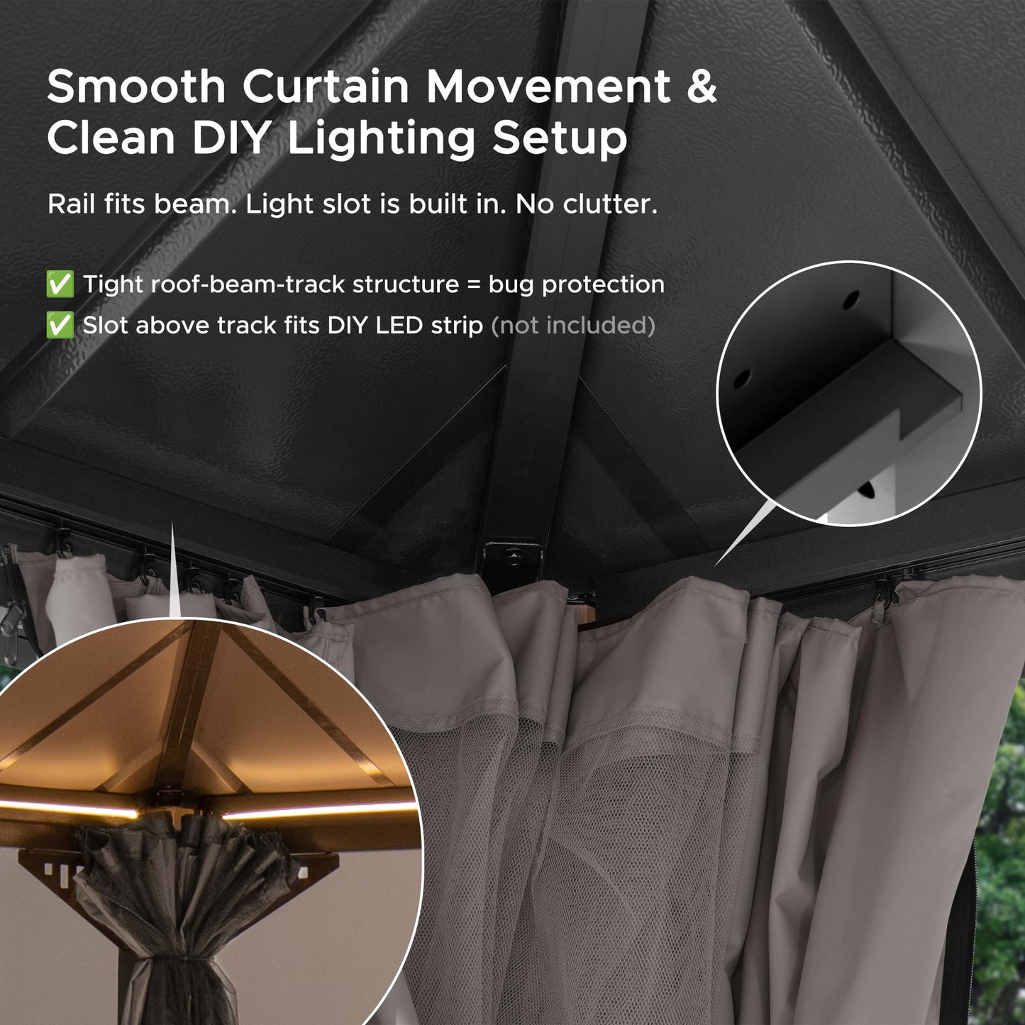 SUNJOY Kingston 16' x 12' Hardtop Wood Gazebo with Galvanized Steel/Polycarbonate Double Roof, Curtain and Netting, Cedar Posts Permanent Pavilion Gazebo for Garden, Patio, Deck, Lawn