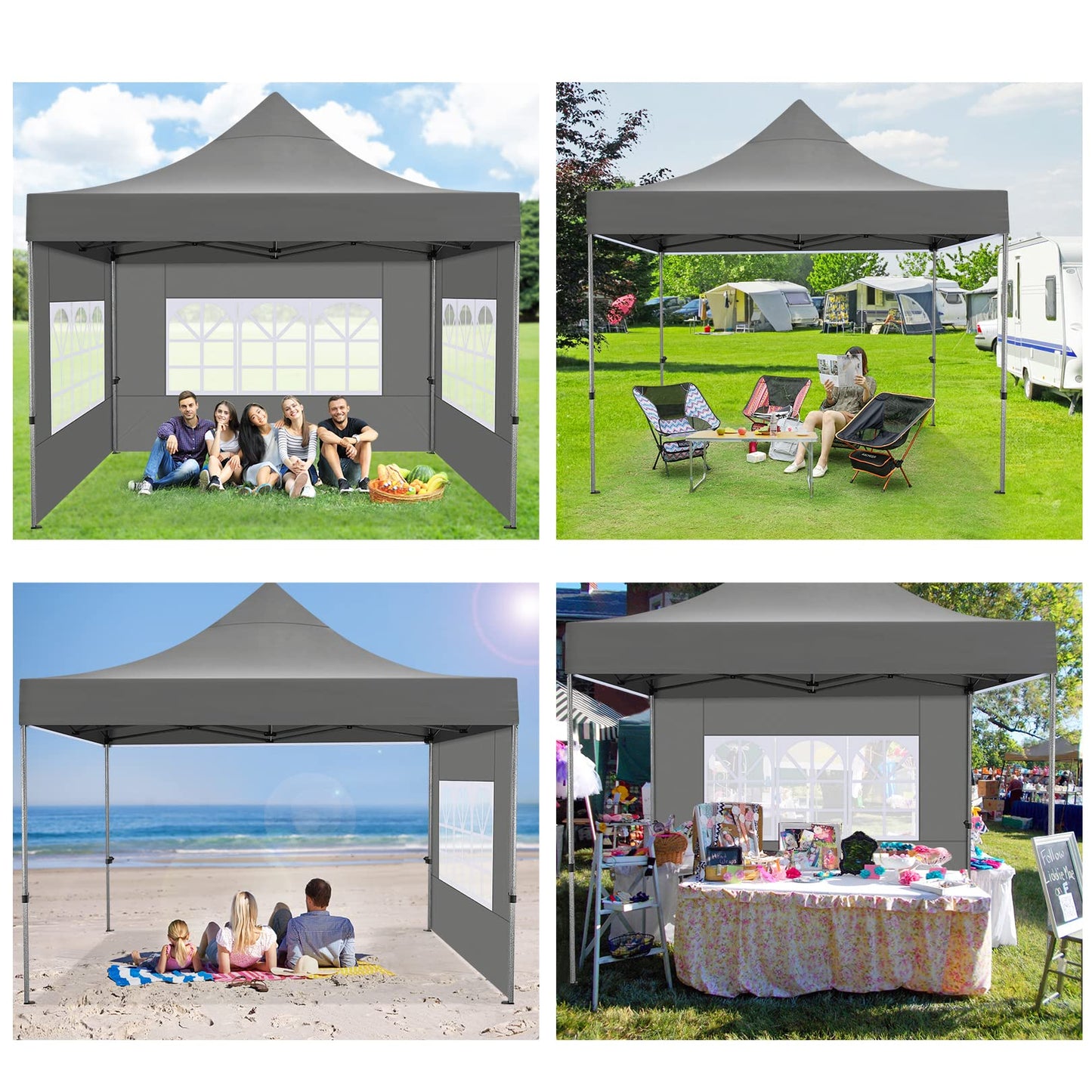 COBIZI 10x10 Pop Up Canopy Tent 10x10 Canopy with 4 Sidewalls Waterproof Heavy Duty Commercial Canopy Tent for Parties Outdoor Garden Gazebo, Carry Bag with Wheel(10x10ft, Gray)