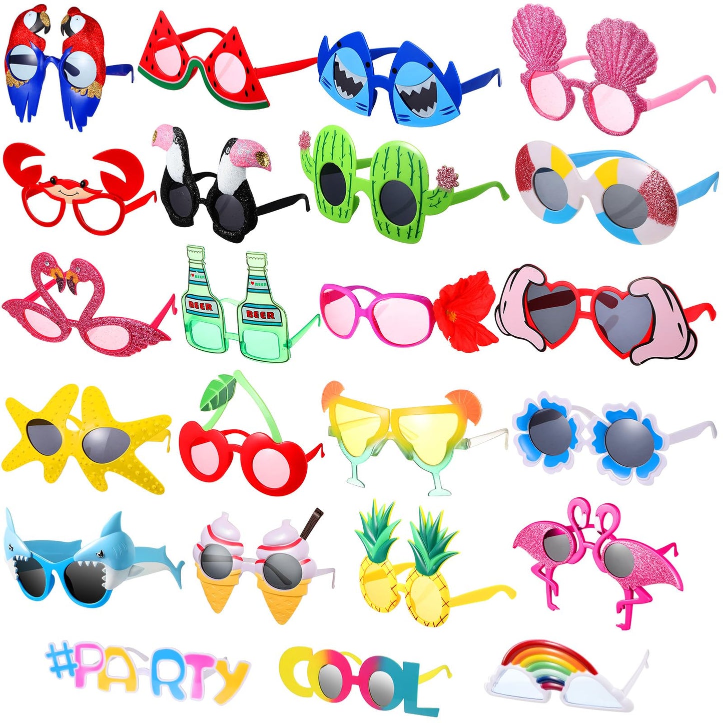 Junkin 24 Pairs Luau Party Sunglasses Funny Hawaiian Tropical Glasses Favors Novelty Fancy Eyeglasses Photo Booth Props for Adults Teens Birthday Summer Beach Themed Party Supplies Decoration