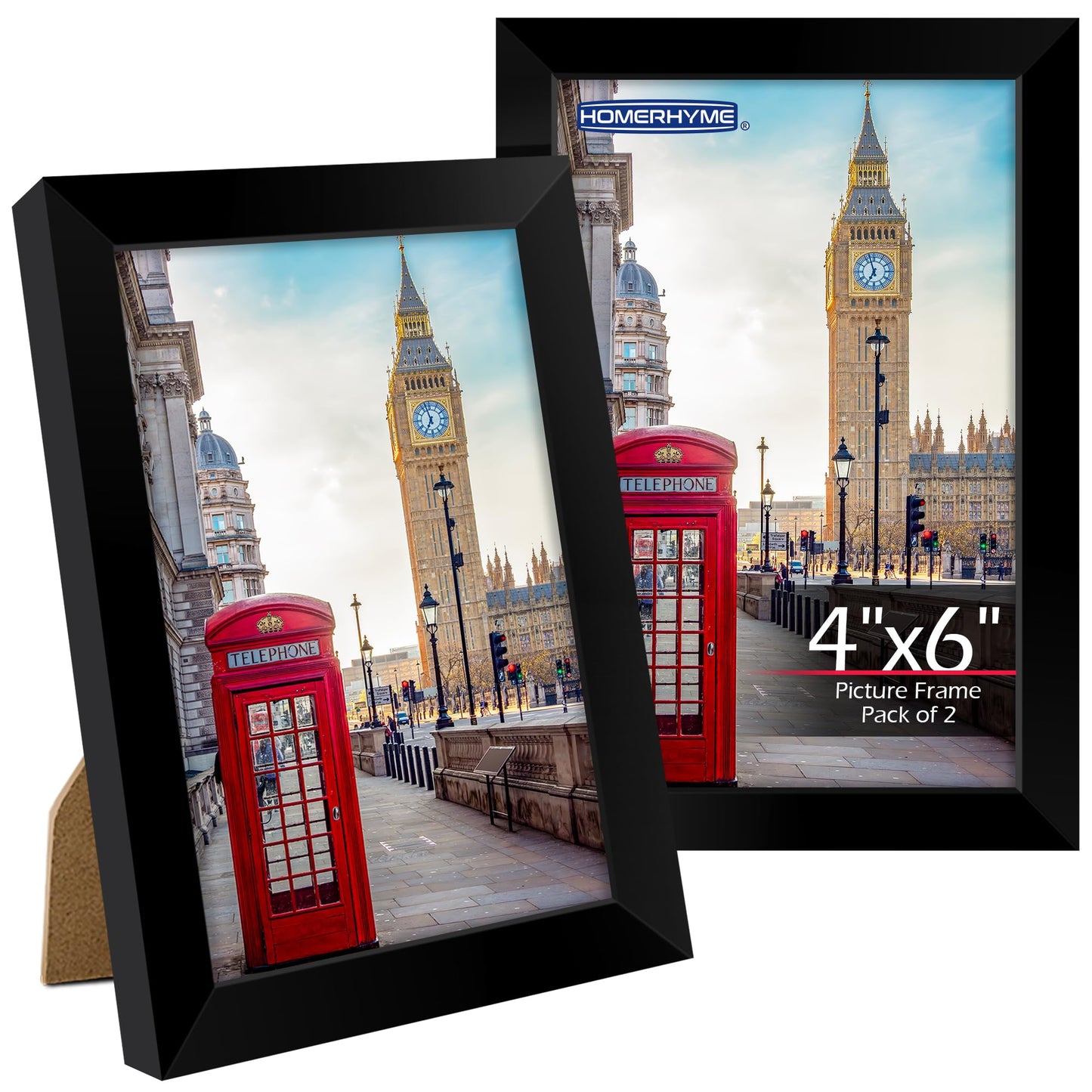 HOMERHYME 4x6 Picture Frames 2 Pack, 4 by 6 Black Photo Frame for Wall or Tabletop Display, Lightweight Poster Frame with HD Plexiglass, Horizontal or Vertical for Graduation Office Wall Home Decor