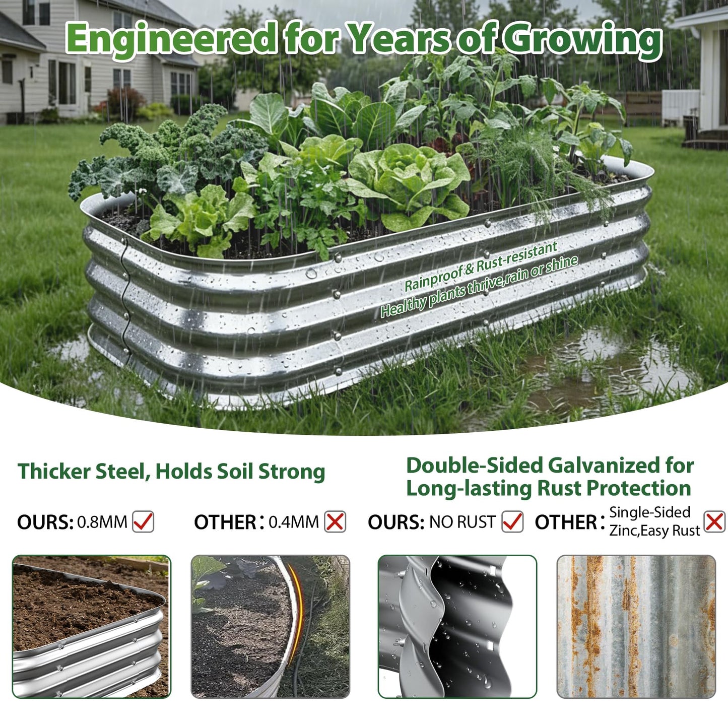 Galvanized Raised Garden Bed, 2x2 ft Heavy Duty Metal Planter Box for Vegetables, Flowers & Herbs, 12" Raised Outdoor Modular Gardening Bed, Above Ground Growing Container, Easy Assembly, Silver