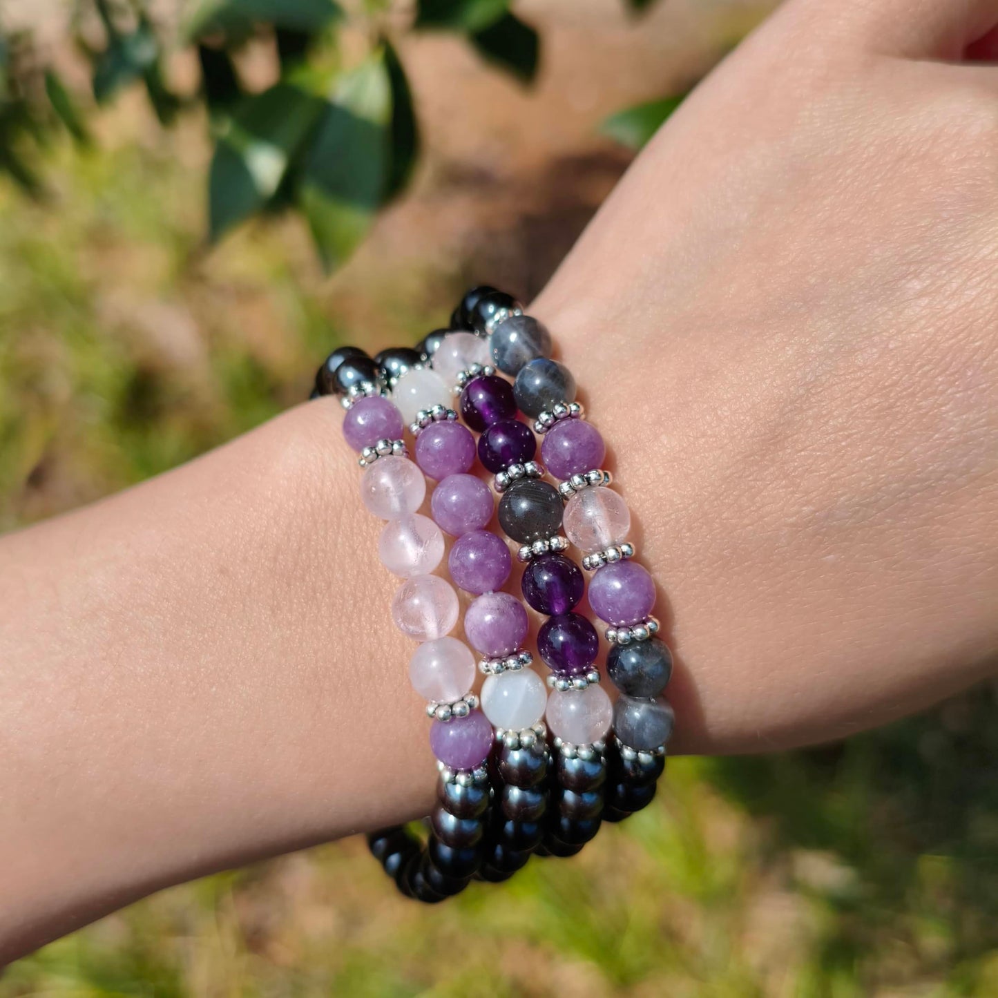 Gracayfr Anxiety Relief Bracelet New Beginnings Gifts Lepidolite Black Tourmaline Hematite Moonstone Emotional Healing Crystal Protection Items Jewelry For Women Lepi Moon