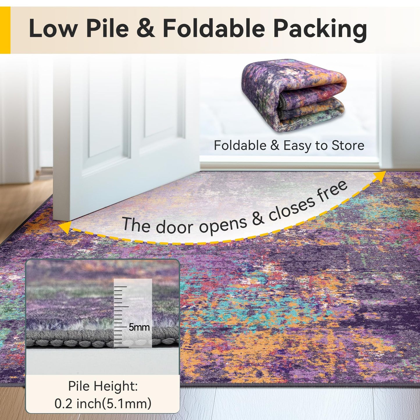 RELEANY Washable Area Rugs 5'x7' Non-Slip Modern Abstract Soft for Living Room Entryway Bedroom Nursery, Print Pattern, Purple Orange Blue Green Rust Red Colorful